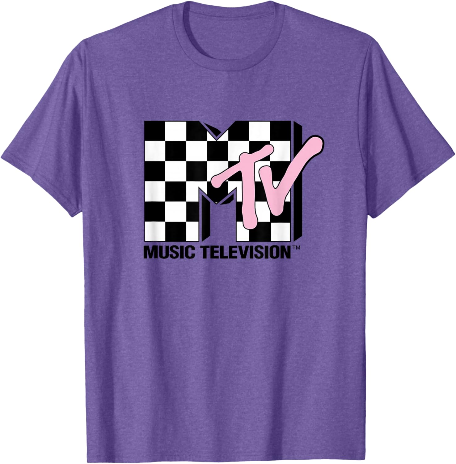MTV Music Television Retro 80's Pink Neon Checkerboard Logo T-Shirt - 6