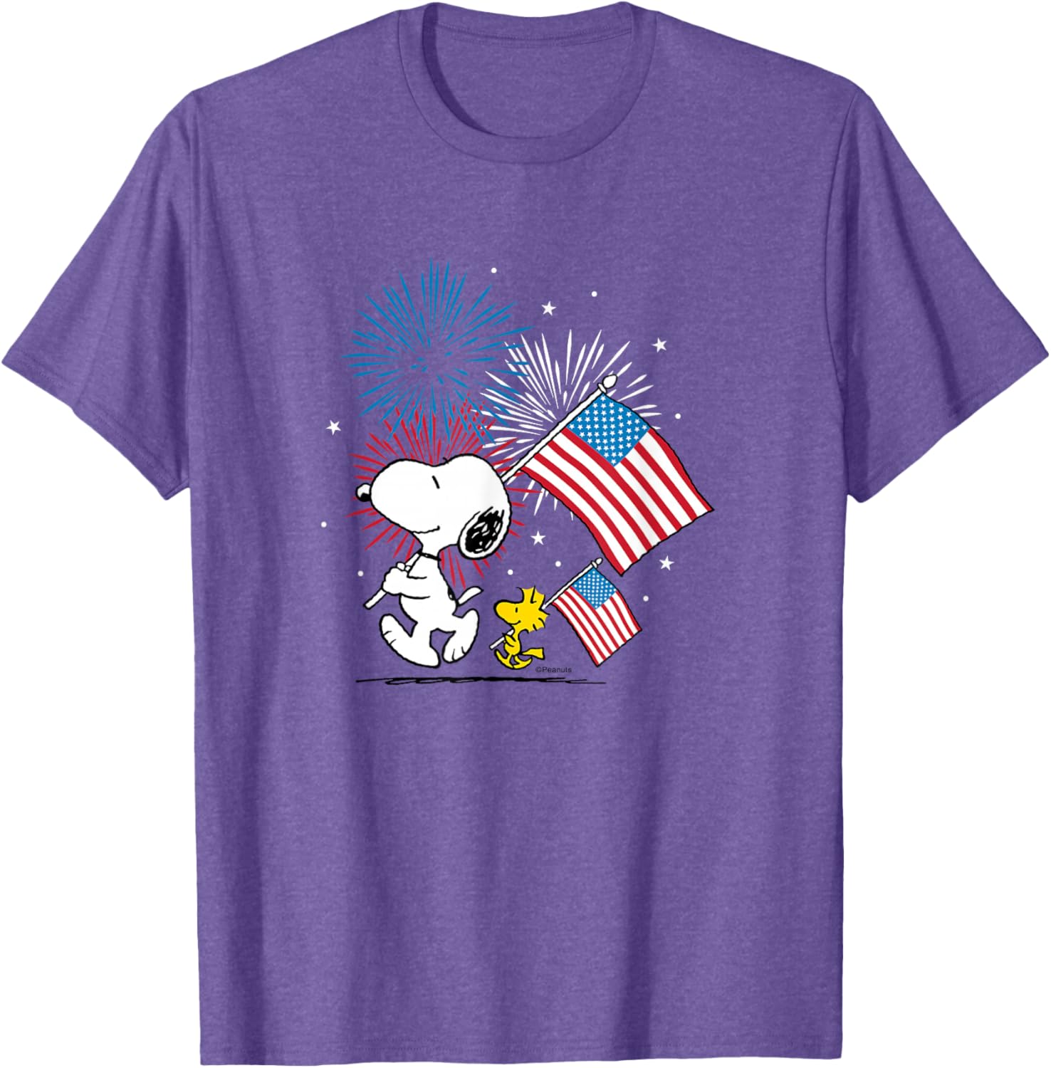 Snoopy and Woodstock American Flags Fireworks T-Shirt for Fun Celebrations - 10