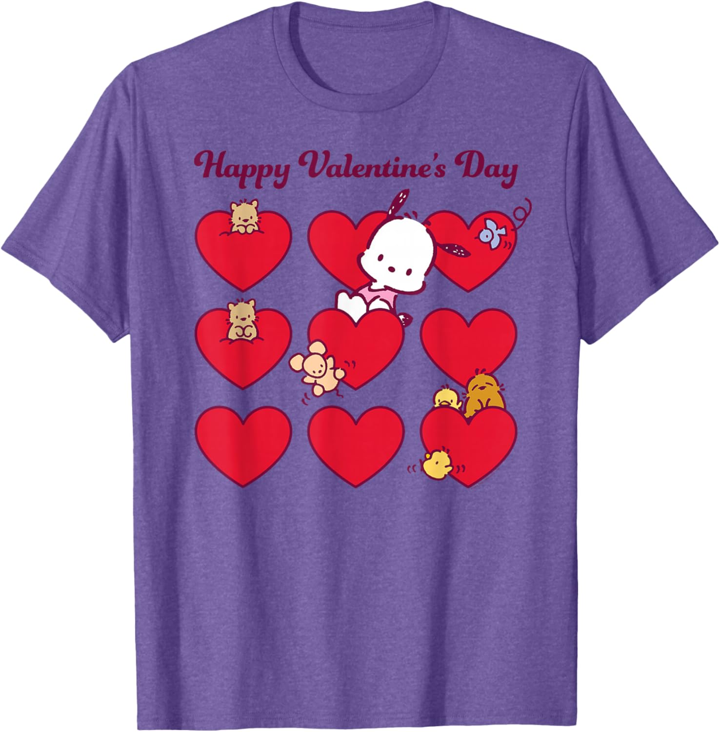 Mademark Pochacco Valentine's Day T-Shirt Unisex Grey Short Sleeve Small - 2