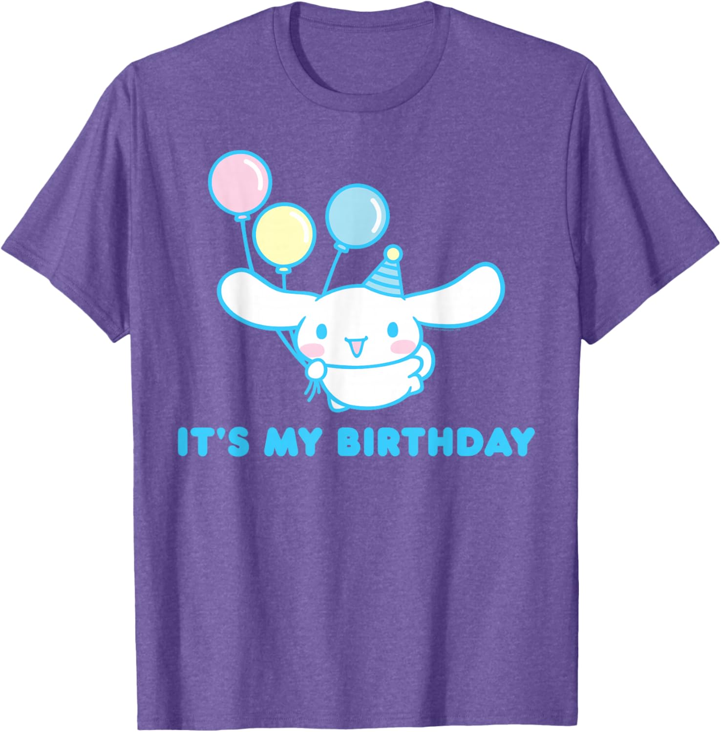 Sanrio Cinnamoroll Birthday T-Shirt for Adults - Blue Crew Neck Short Sleeve - 14