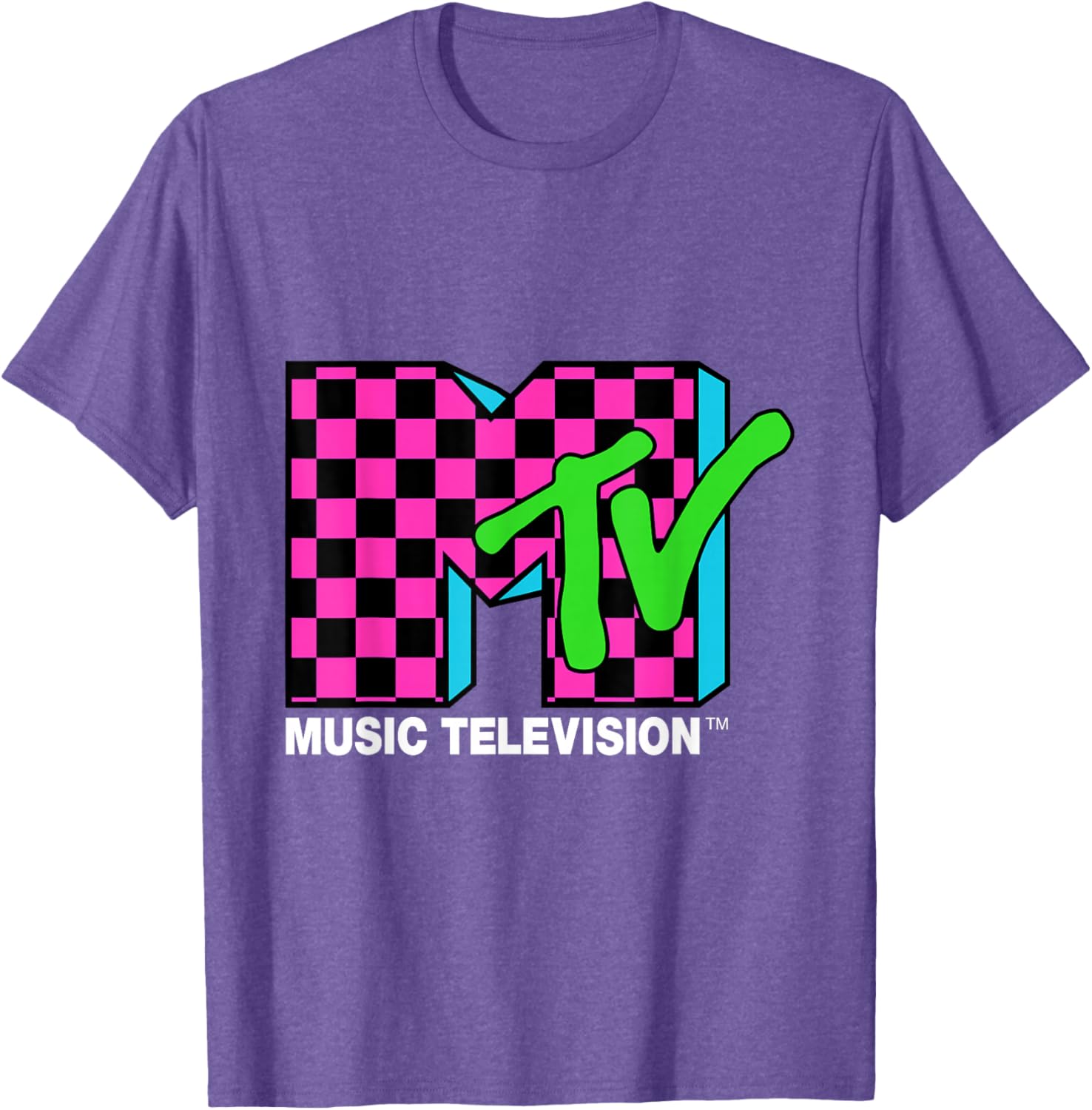 Classic MTV Logo T-Shirt with Pink and Blue Checker Design for Trendy Style - 6