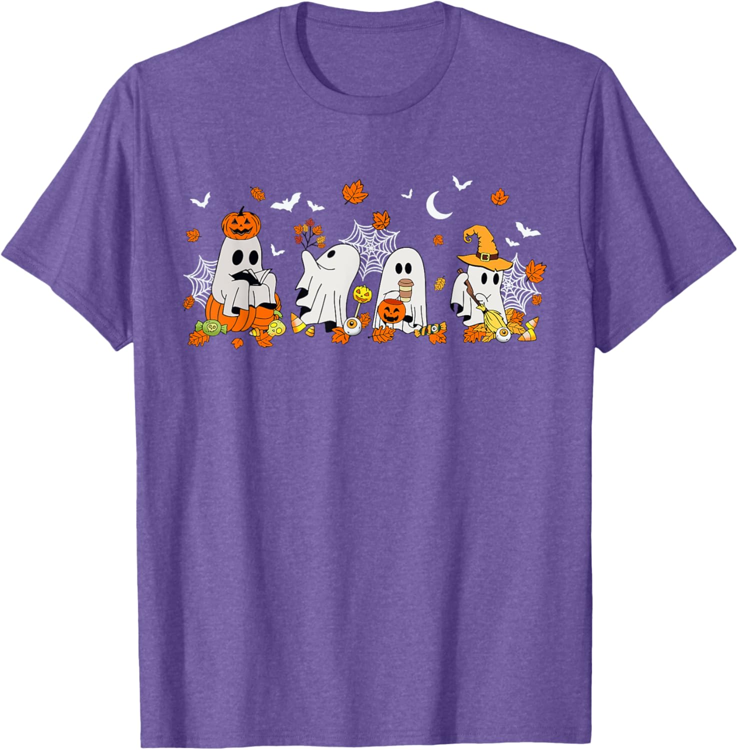 Cute Ghost Drinking Coffee Halloween Fall Book Reading T-Shirt for All - 23