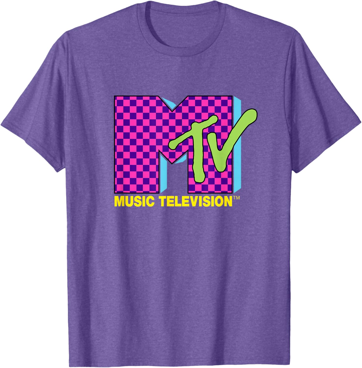 MTV Retro 80s Neon Pink Checkerboard Logo T-Shirt for Trendy Style - 10
