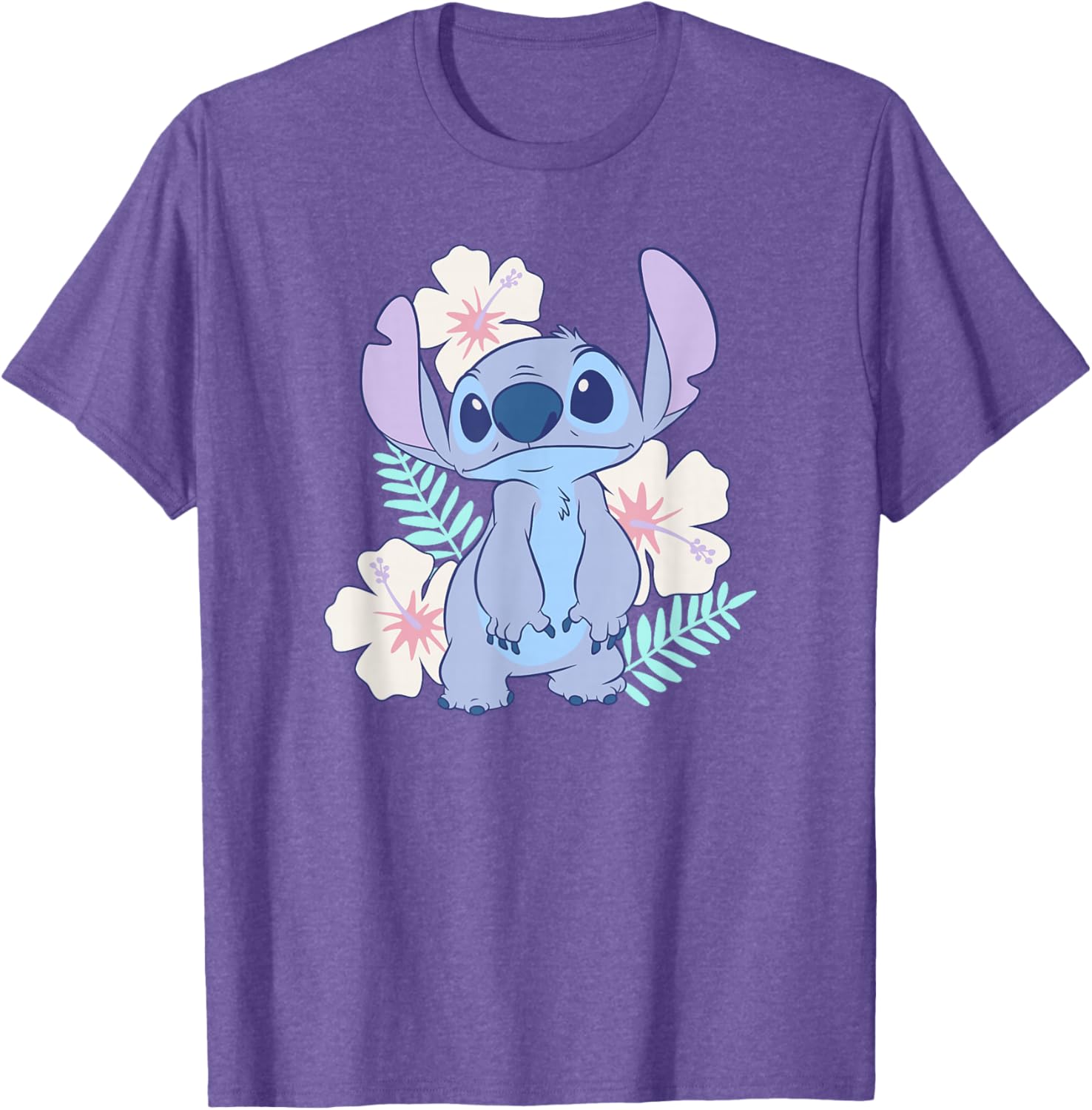 Cute Disney Lilo & Stitch Hawaiian Flowers Portrait T-Shirt for Fun Style - 4