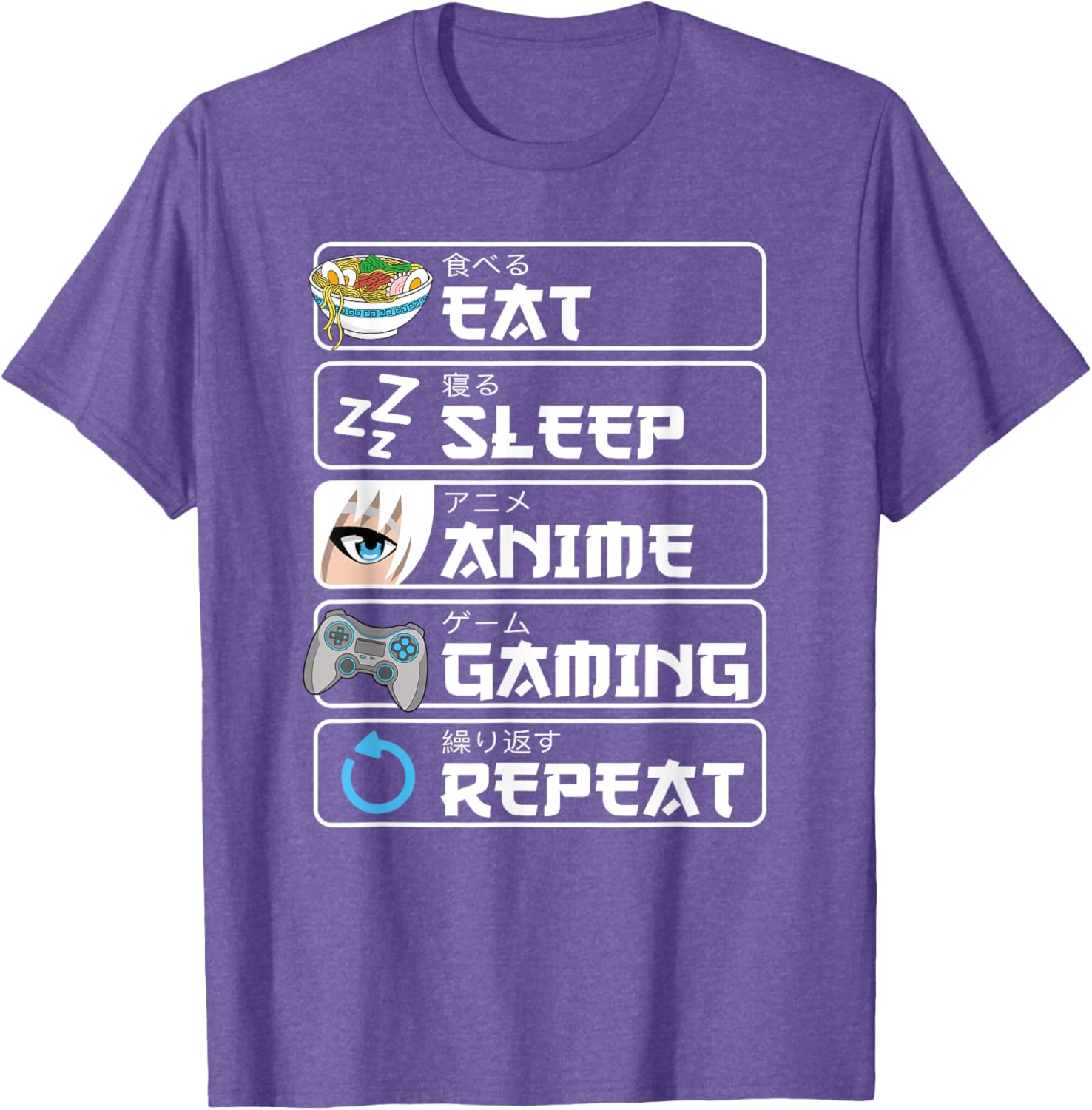 Eat Sleep Anime Gaming Repeat T-Shirt for Otaku Boys and Men - 1