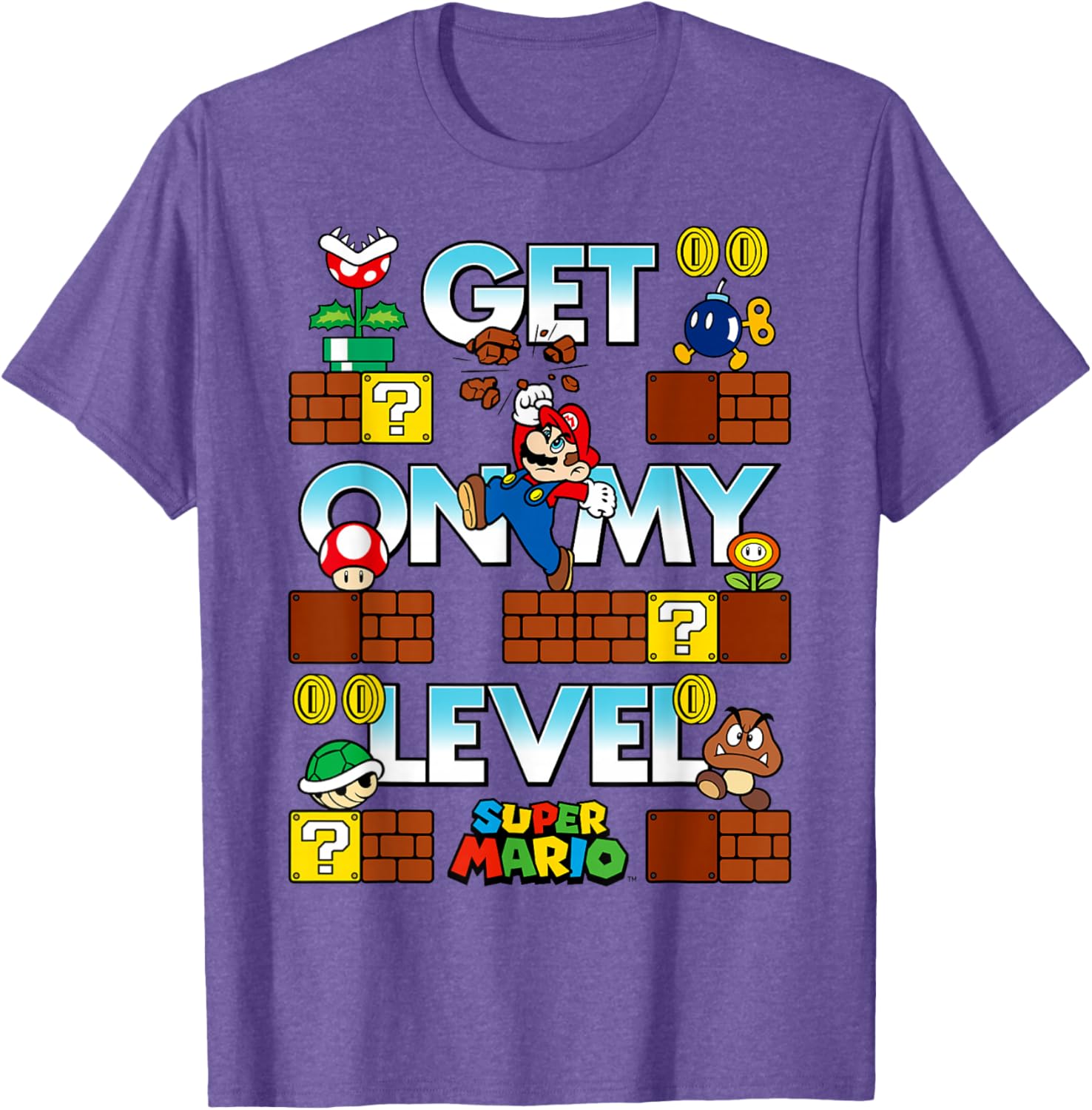 Super Mario Get On My Level Game Play Poster T-Shirt for Gamers - 7