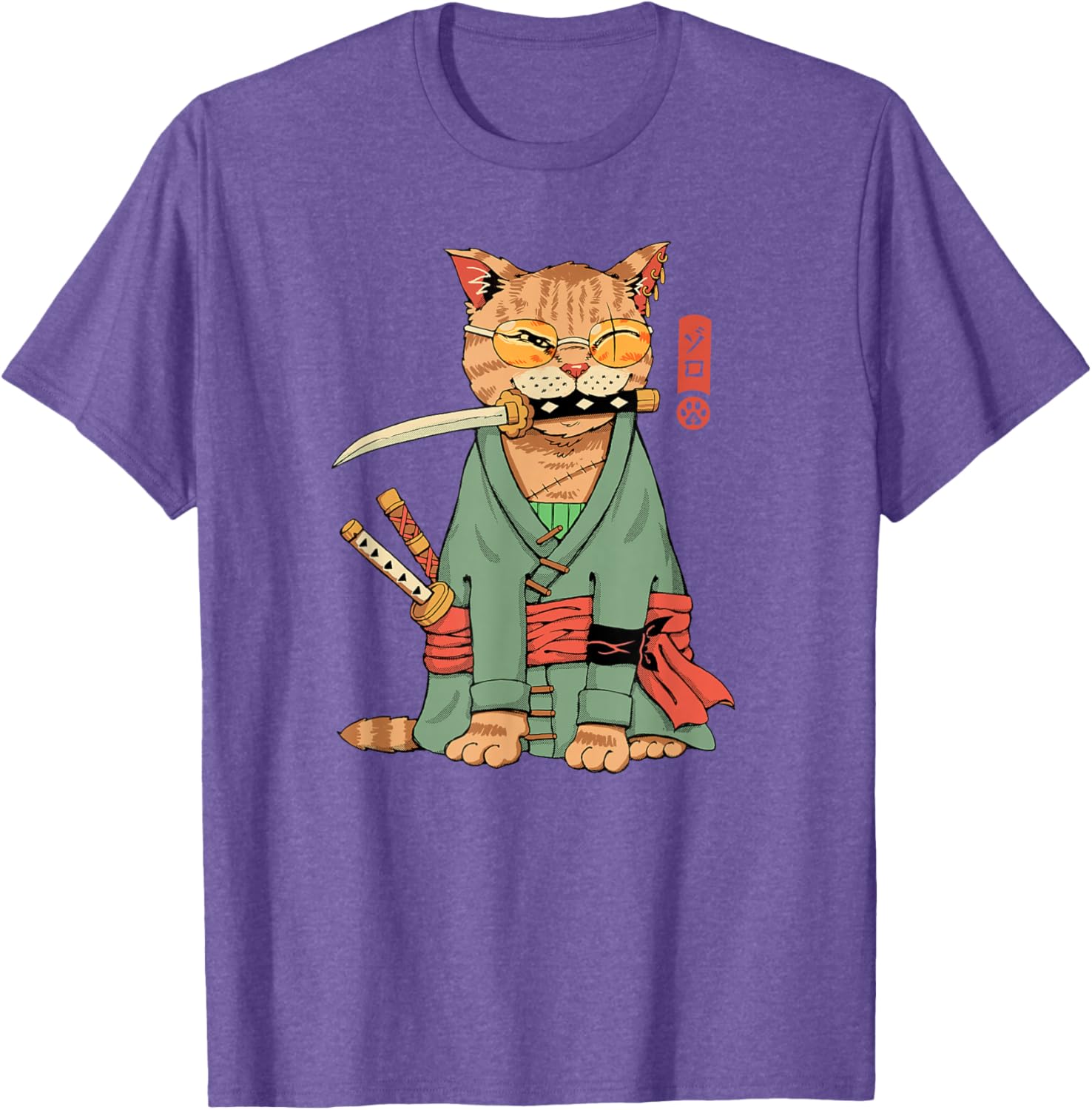 Cool Zoro Cat Warrior T-Shirt for Cat Lovers - Fun Cartoon Design - 1