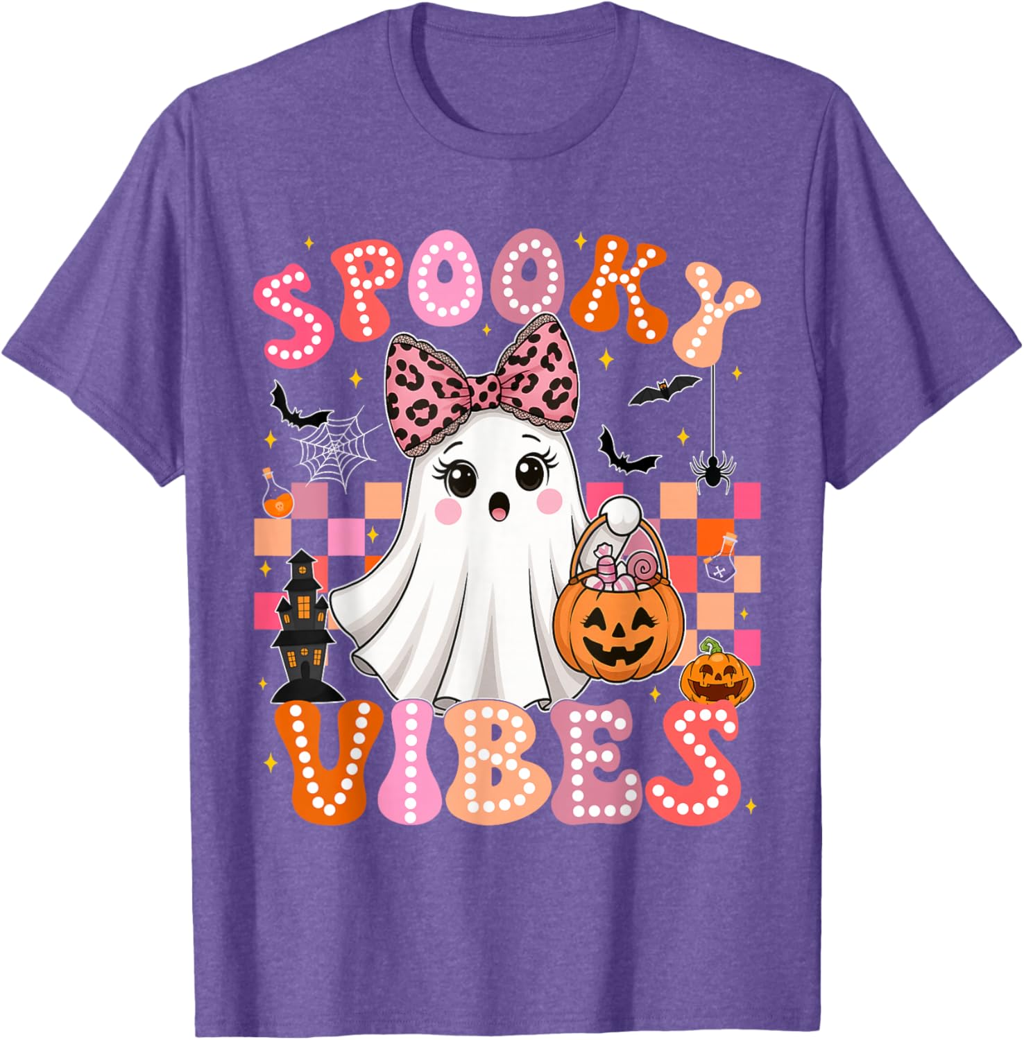 Groovy Spooky Vibes Cute Ghost Halloween T-Shirt for Girls - 28
