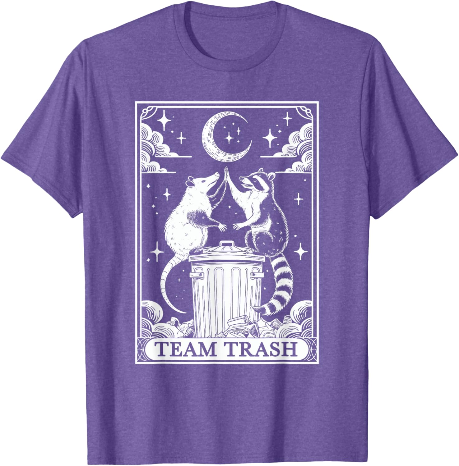 Vintage Tarot Card Team Trash T-Shirt with Crescent Moon Opossum Raccoon - 1