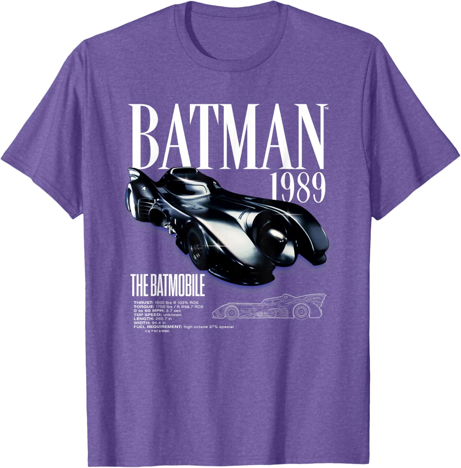 Batman 1989 Batmobile Schematic T-Shirt for Fans of Classic Film Style - 7