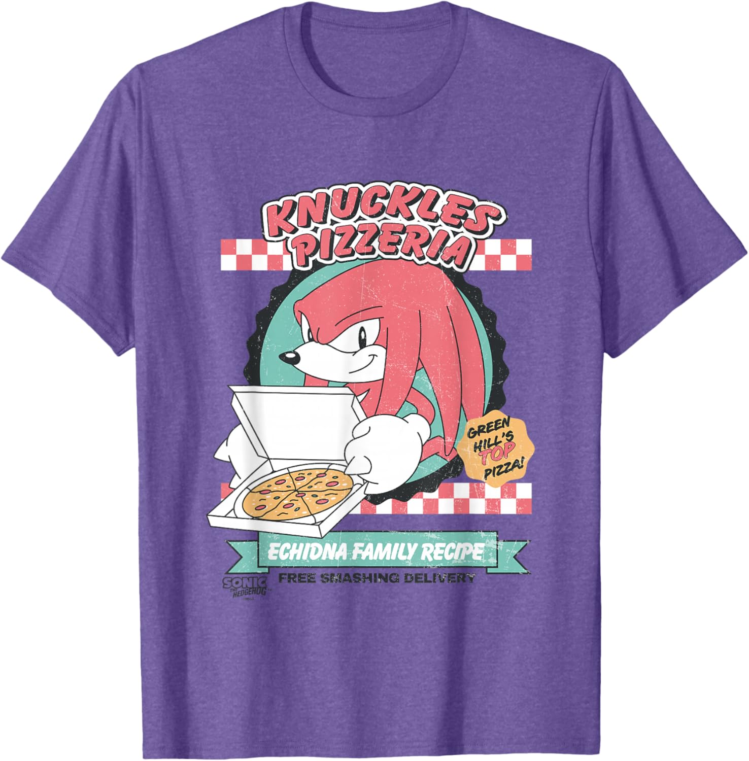 Sonic the Hedgehog Knuckles Retro Pizzeria Ad T-Shirt for Fans - 2