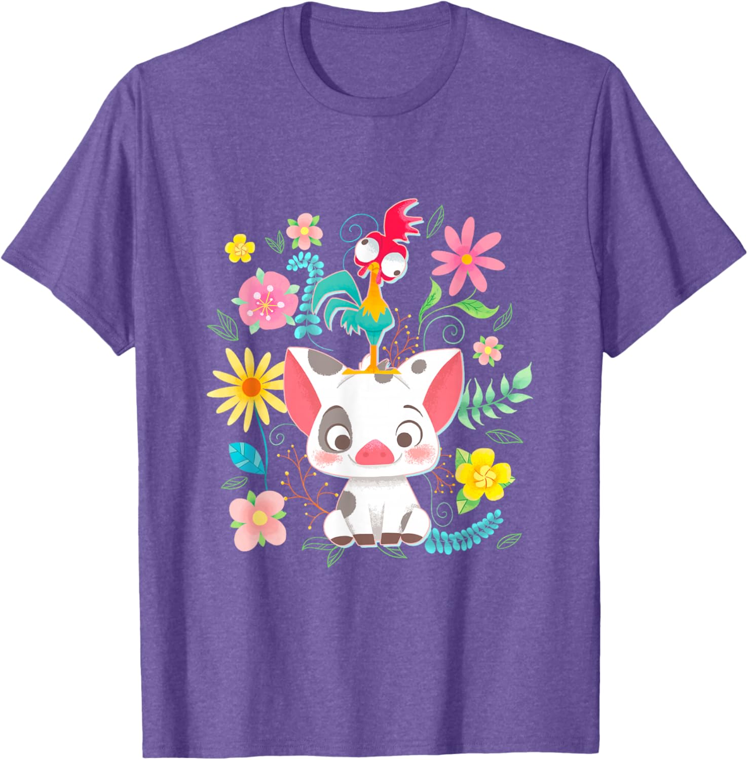 Disney Moana Pua Hei Hei Cute Floral Big Chest Poster T-Shirt for Fans - 9