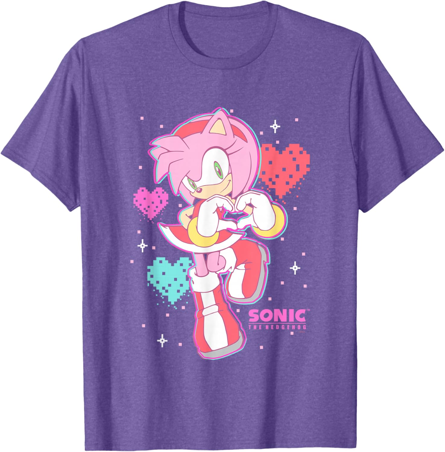 Cute Amy Rose Sonic The Hedgehog Valentine's Day Retro Logo T-Shirt - 6