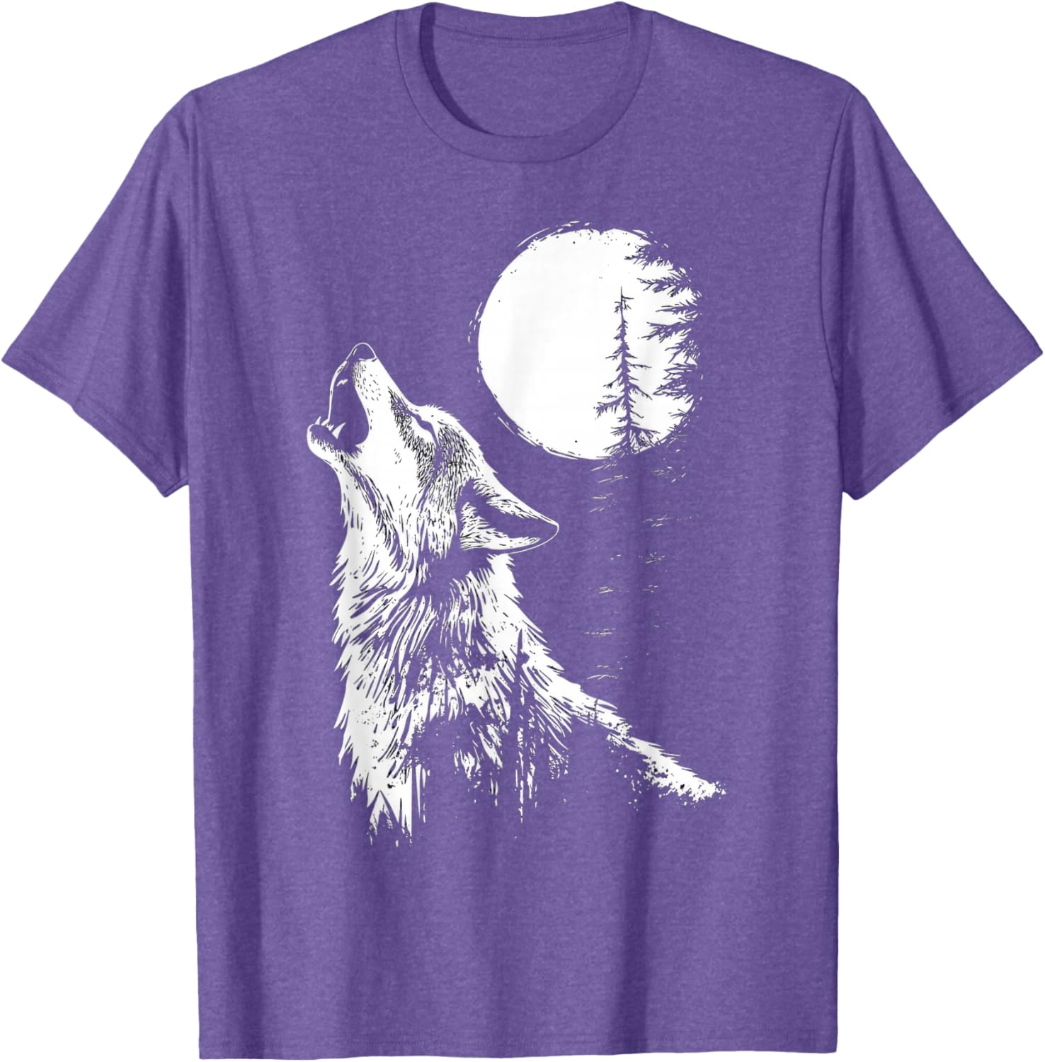 Howling Wolf Graphic Tee Moon Forest Nature Wildlife T-Shirt - 20