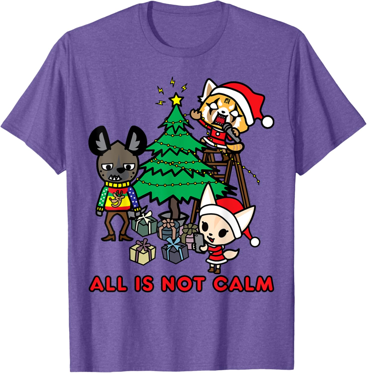 Aggretsuko Christmas T-Shirt All Is Not Calm Fun Holiday Apparel - 8