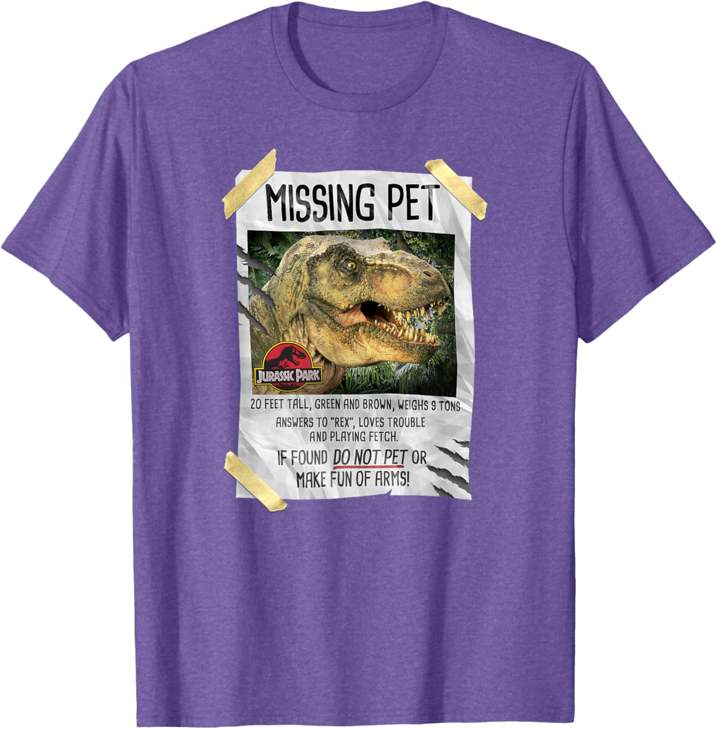 Jurassic Park T-Rex Missing Pet Taped T-Shirt for Dino Lovers - 9
