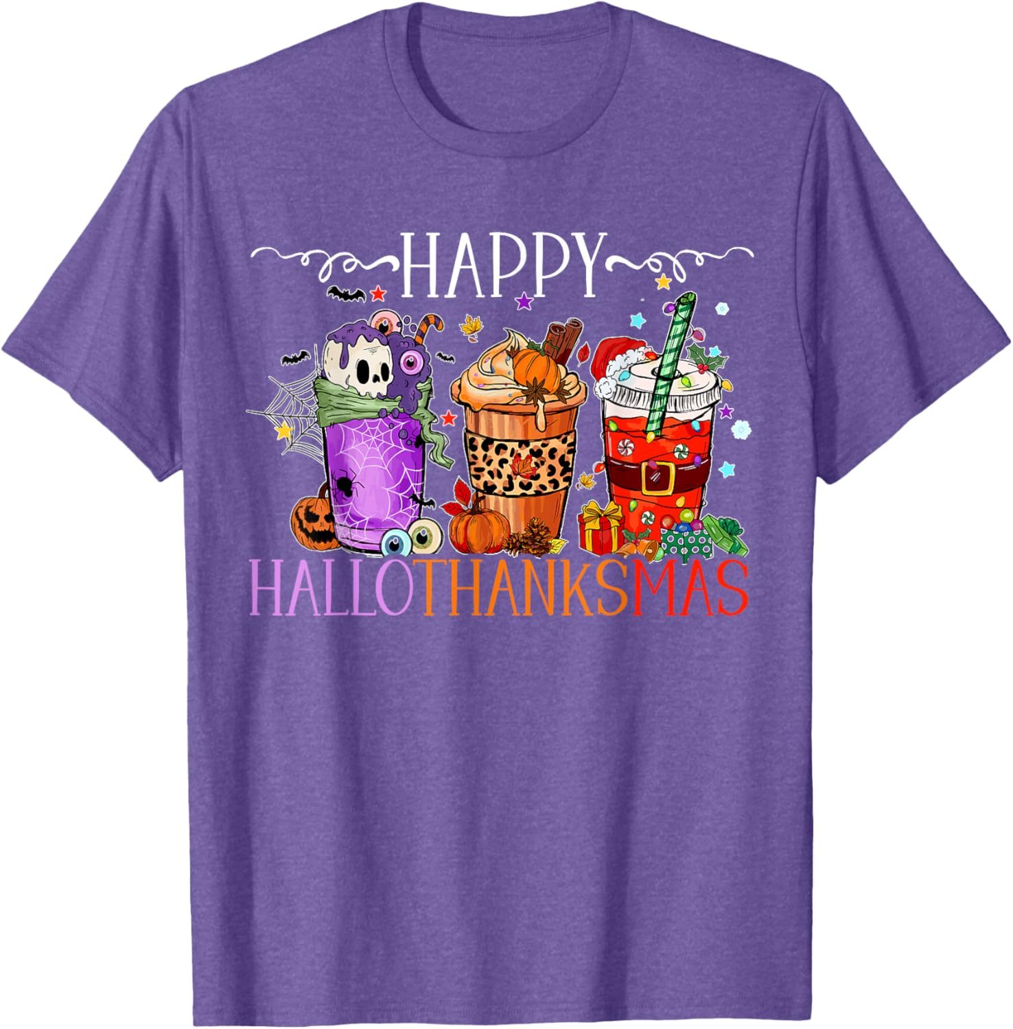 Happy Hallothanksmas T-Shirt for Halloween Thanksgiving and Christmas Fun - 15