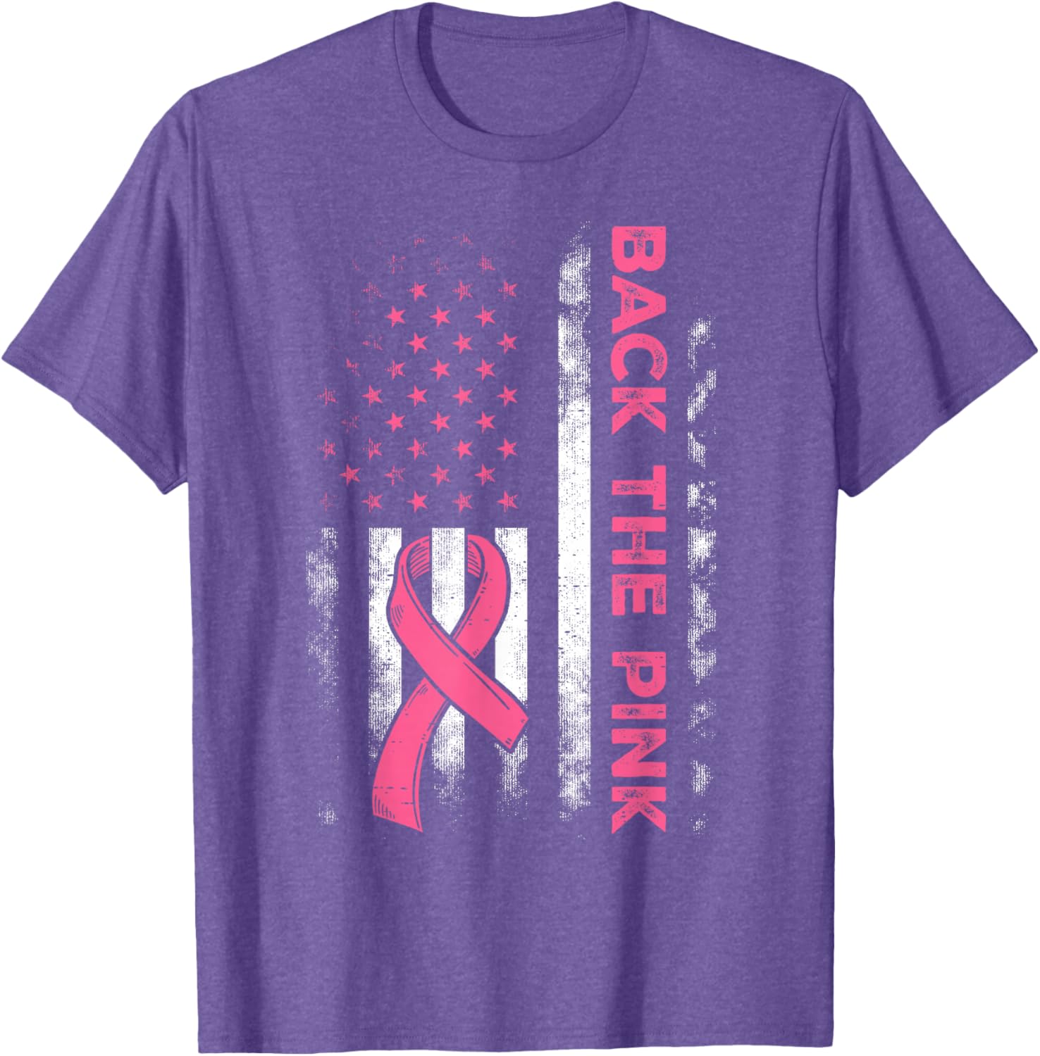 Back The Pink US Flag Breast Cancer Awareness T-Shirt for All Ages - 18