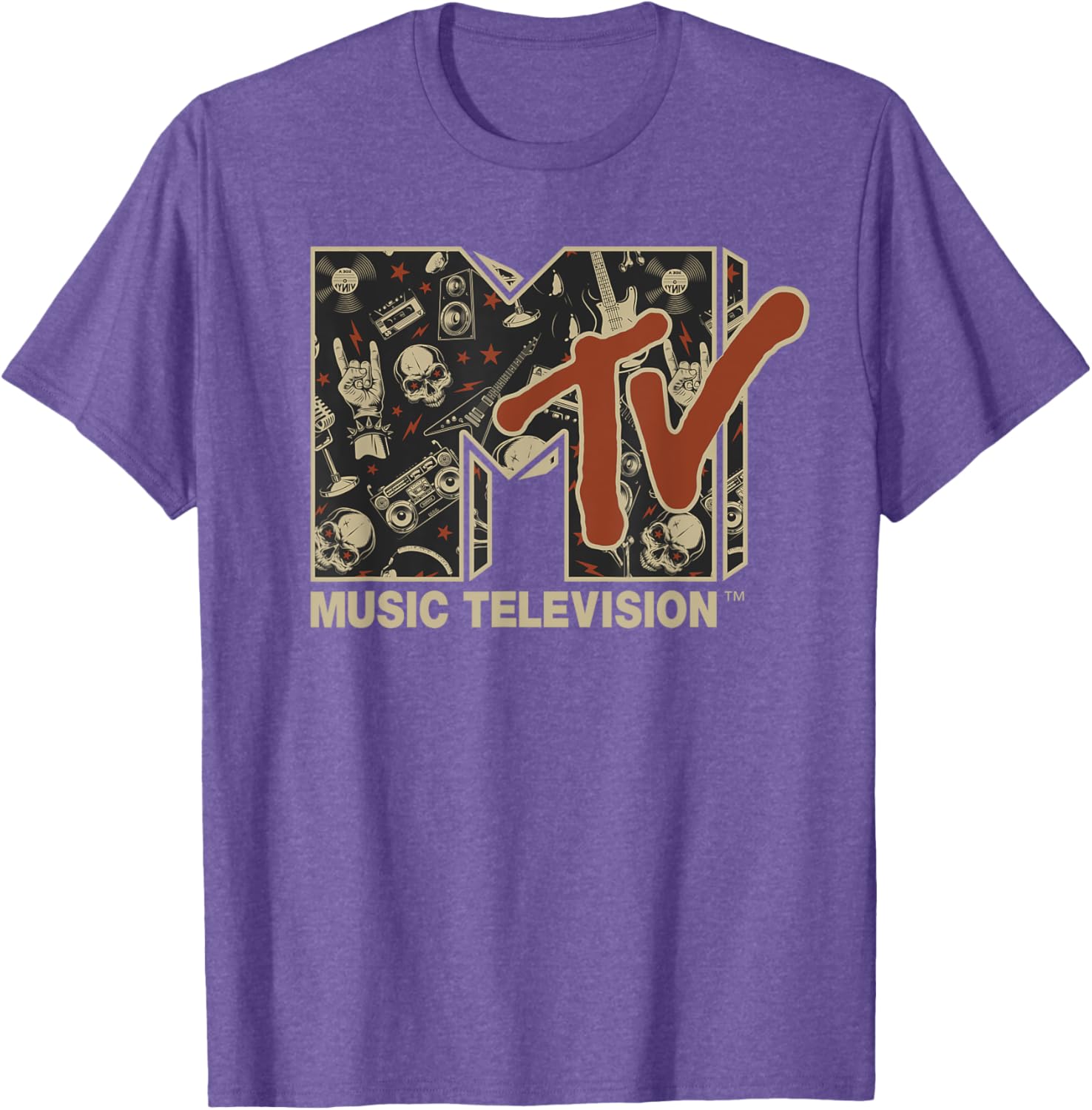 Mademark x MTV Vintage Rock n Roll Skull Guitar T-Shirt for Metal Fans - 14
