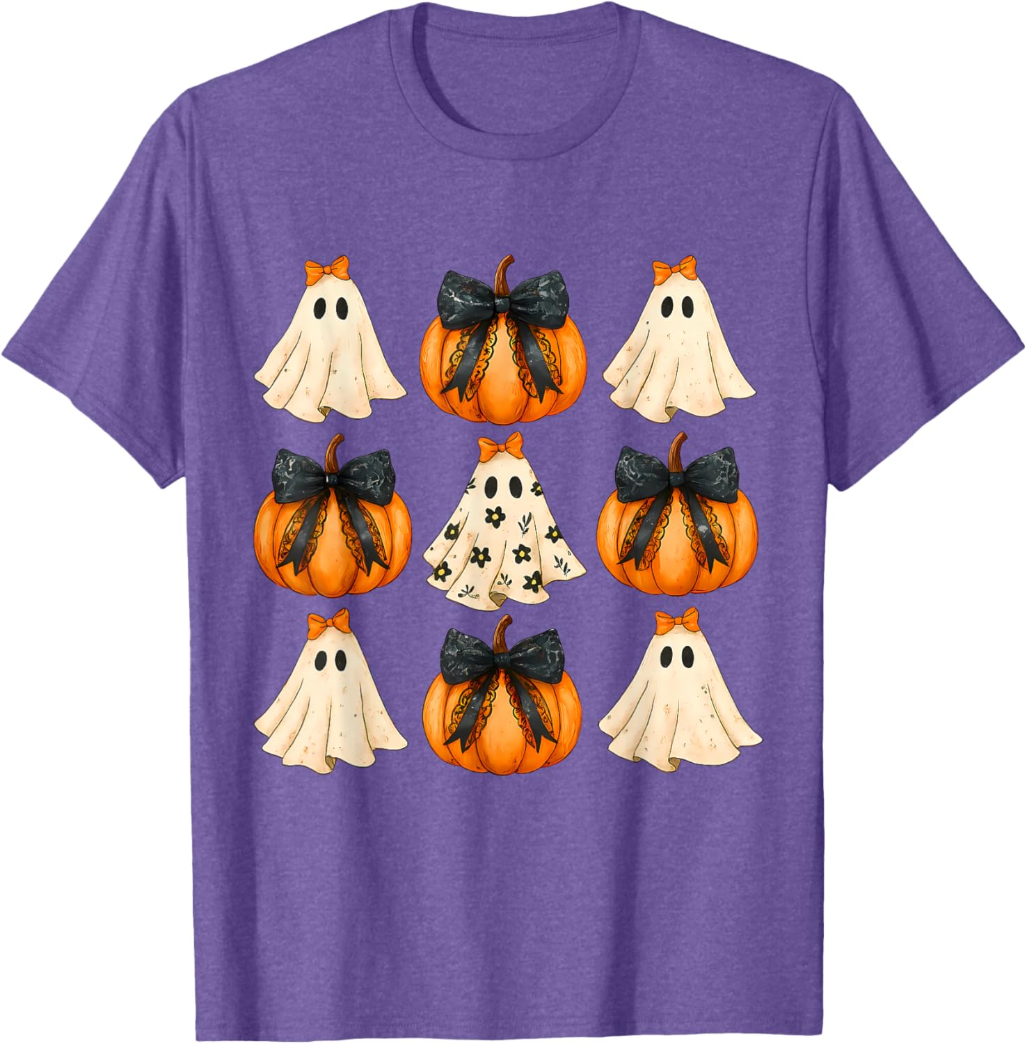 Cute Halloween Bow Pumpkin Ghost T-Shirt for Women and Girls - 8