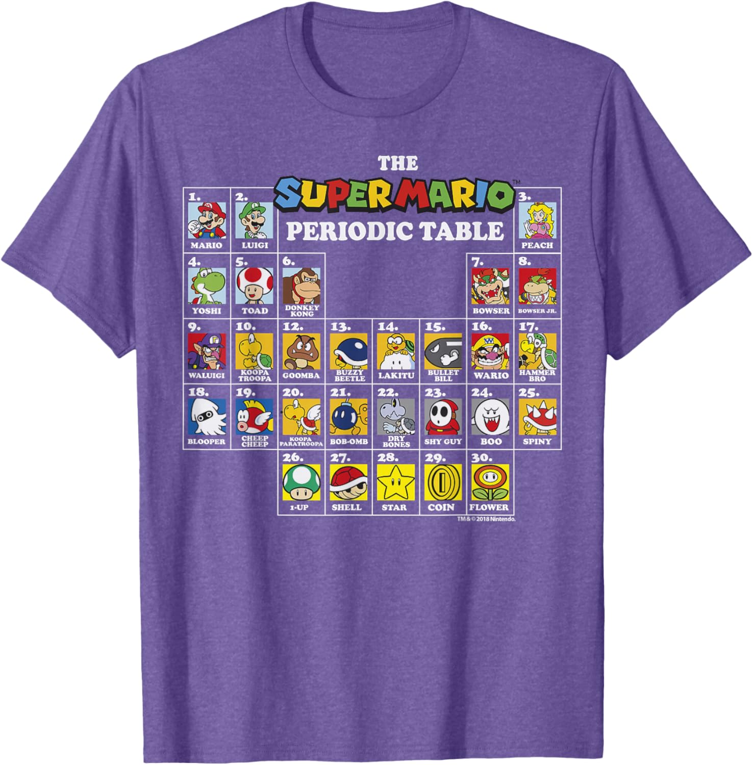 Super Mario Periodic Table Graphic T-Shirt Fun Character Design for Gamers - 6