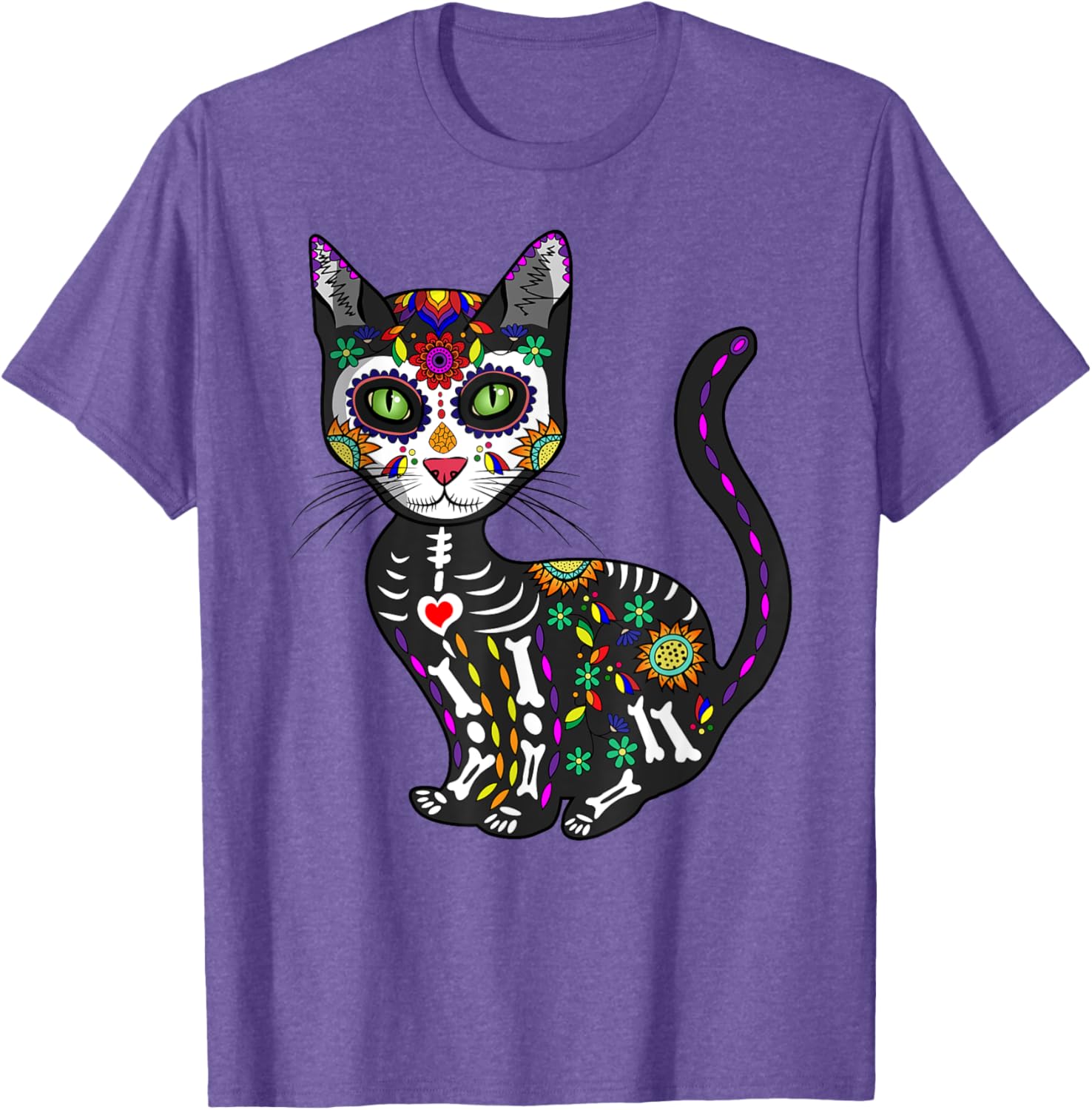Cute Sugar Skull Cat T-Shirt for Halloween Day of the Dead Fun - 3