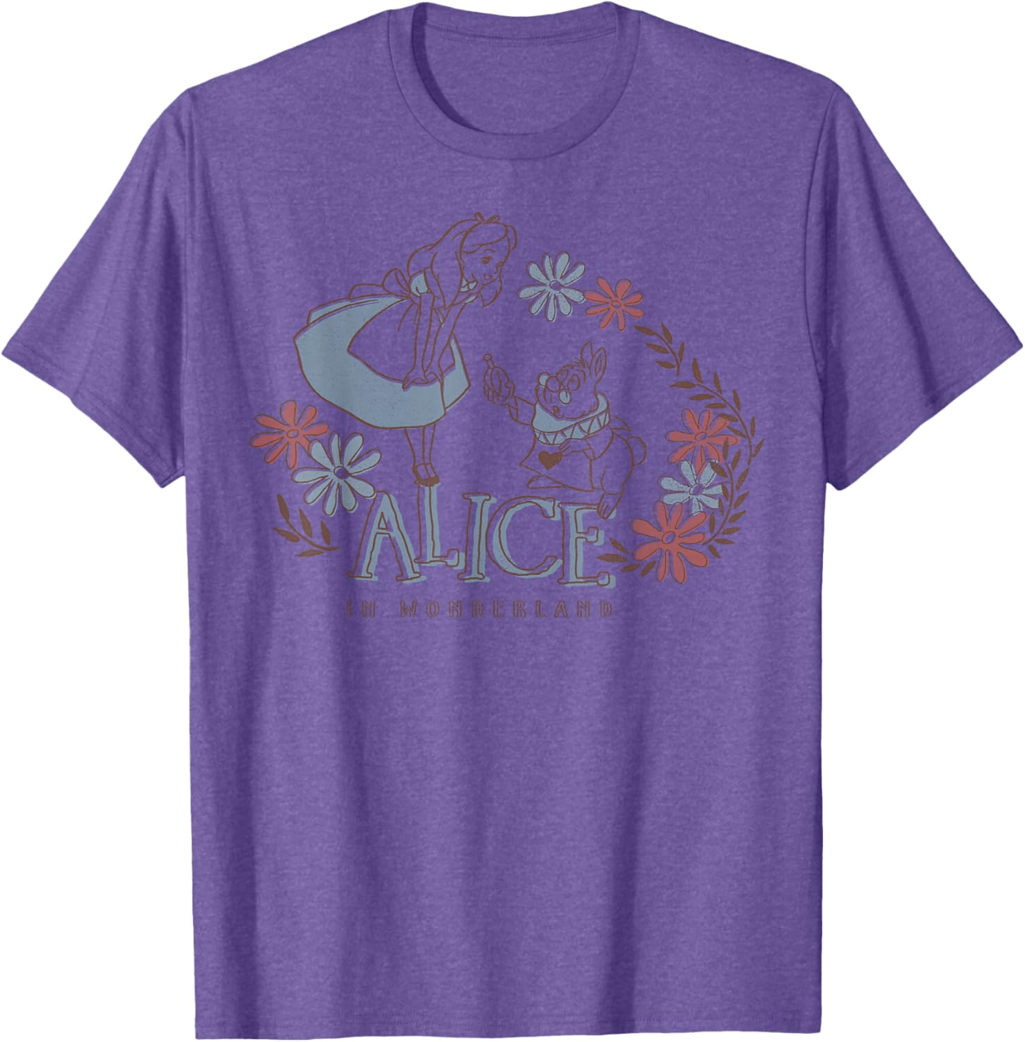 Disney Alice in Wonderland Floral T-Shirt with Alice and White Rabbit Design - 8