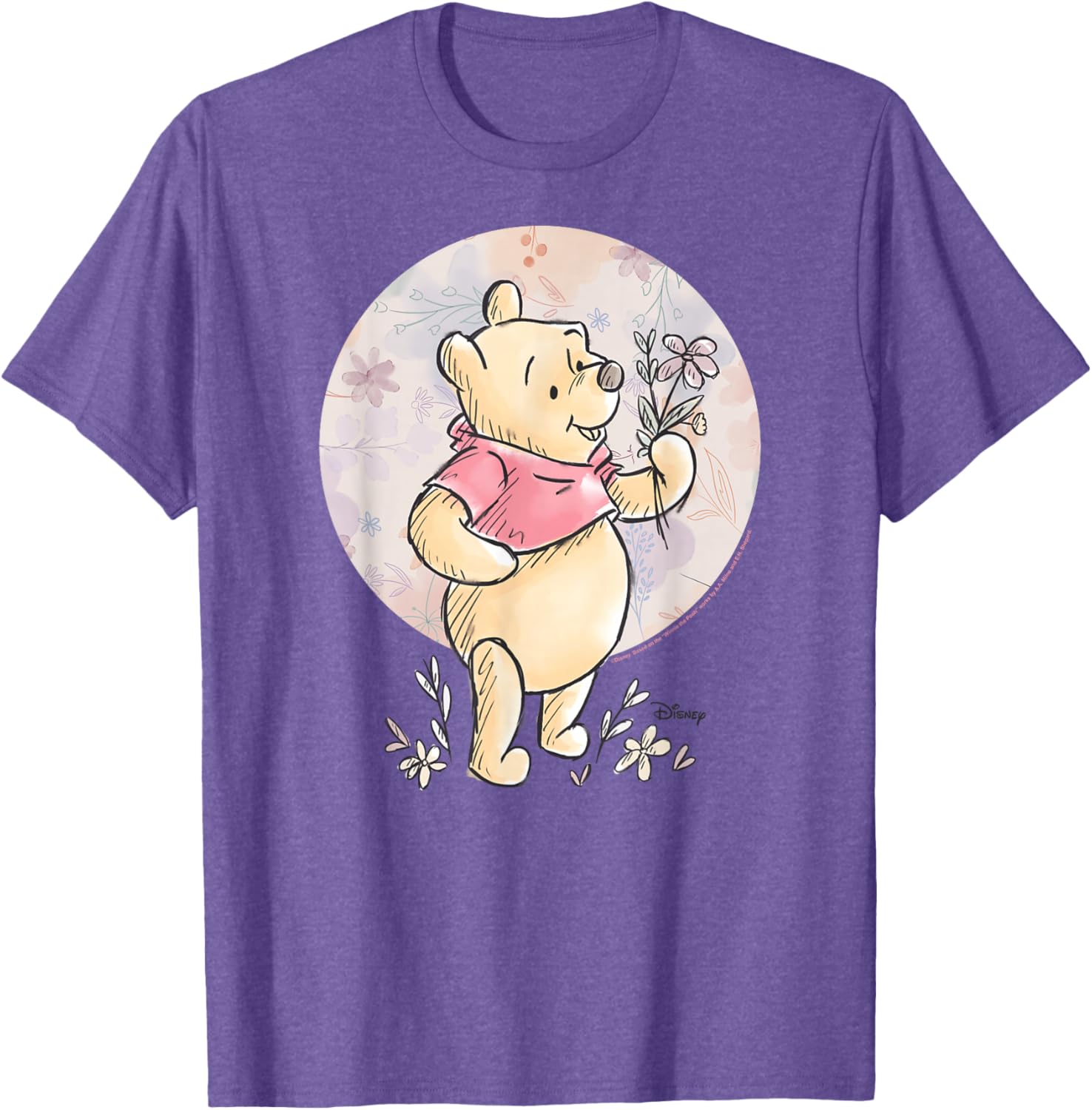 Floral Circle Winnie the Pooh T-Shirt for Kids and Adults, Cute Design - 10
