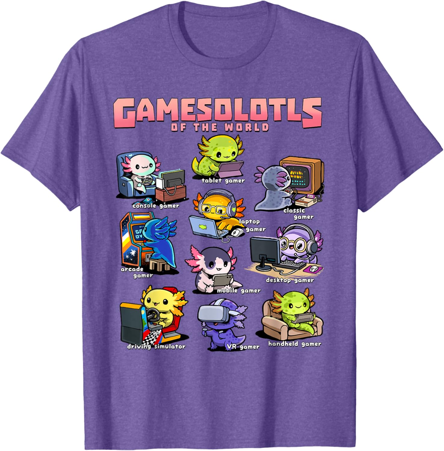 Diverse Gamer Axolotl Collection T-Shirt for Fun Game Lovers - 5