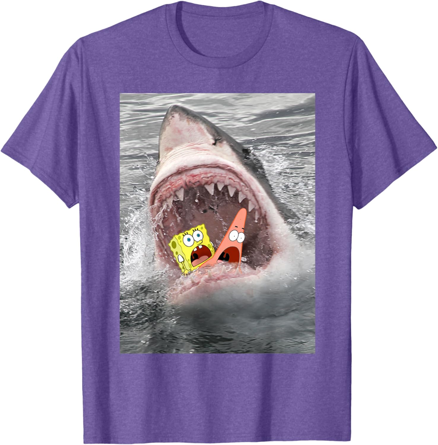 Spongebob SquarePants Shark Attack Funny T-Shirt for Cartoon Fans - 3