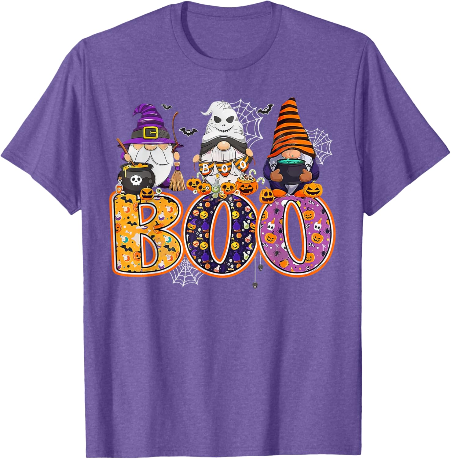 Funny Halloween Gnome T-Shirt with Boo Witch Pumpkins and Spiders - 1