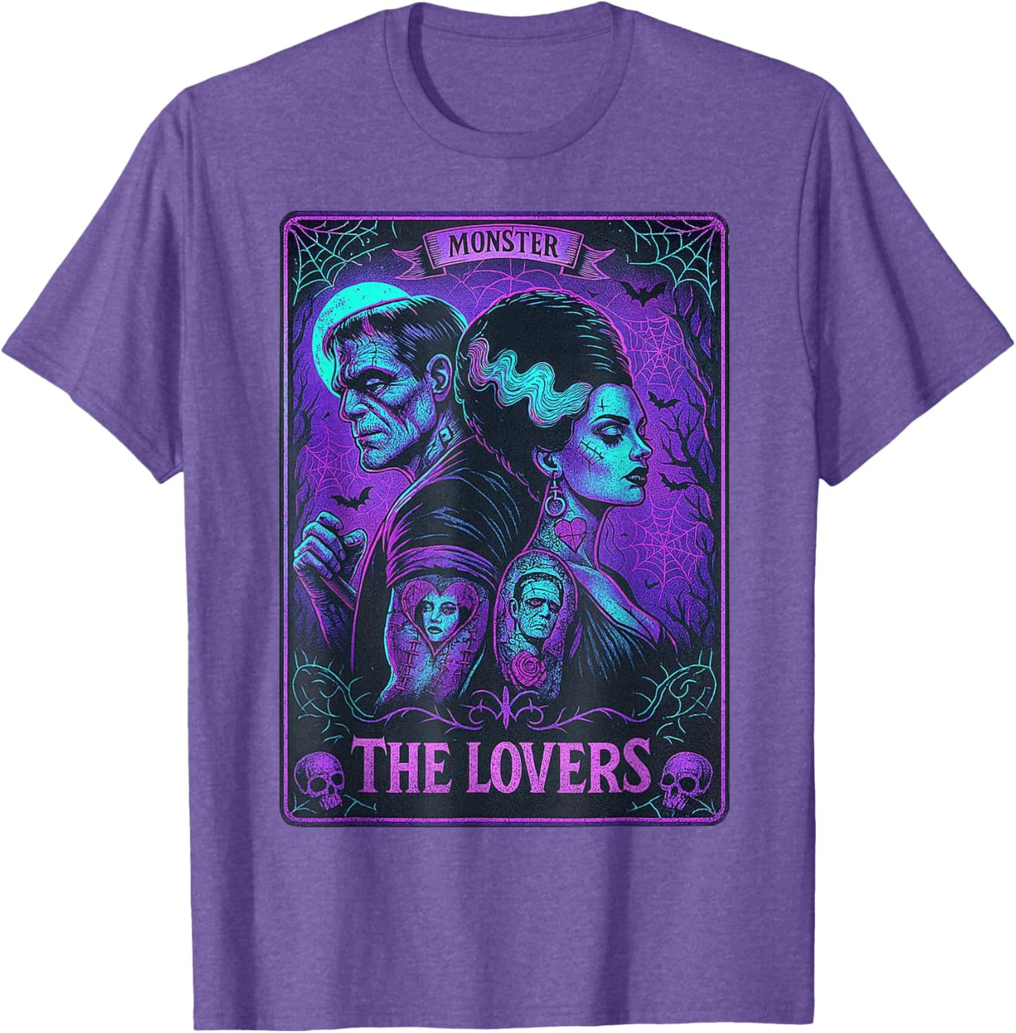 Monster Frankenstein and Bride Lovers Tarot Card T-Shirt for Fans - 20