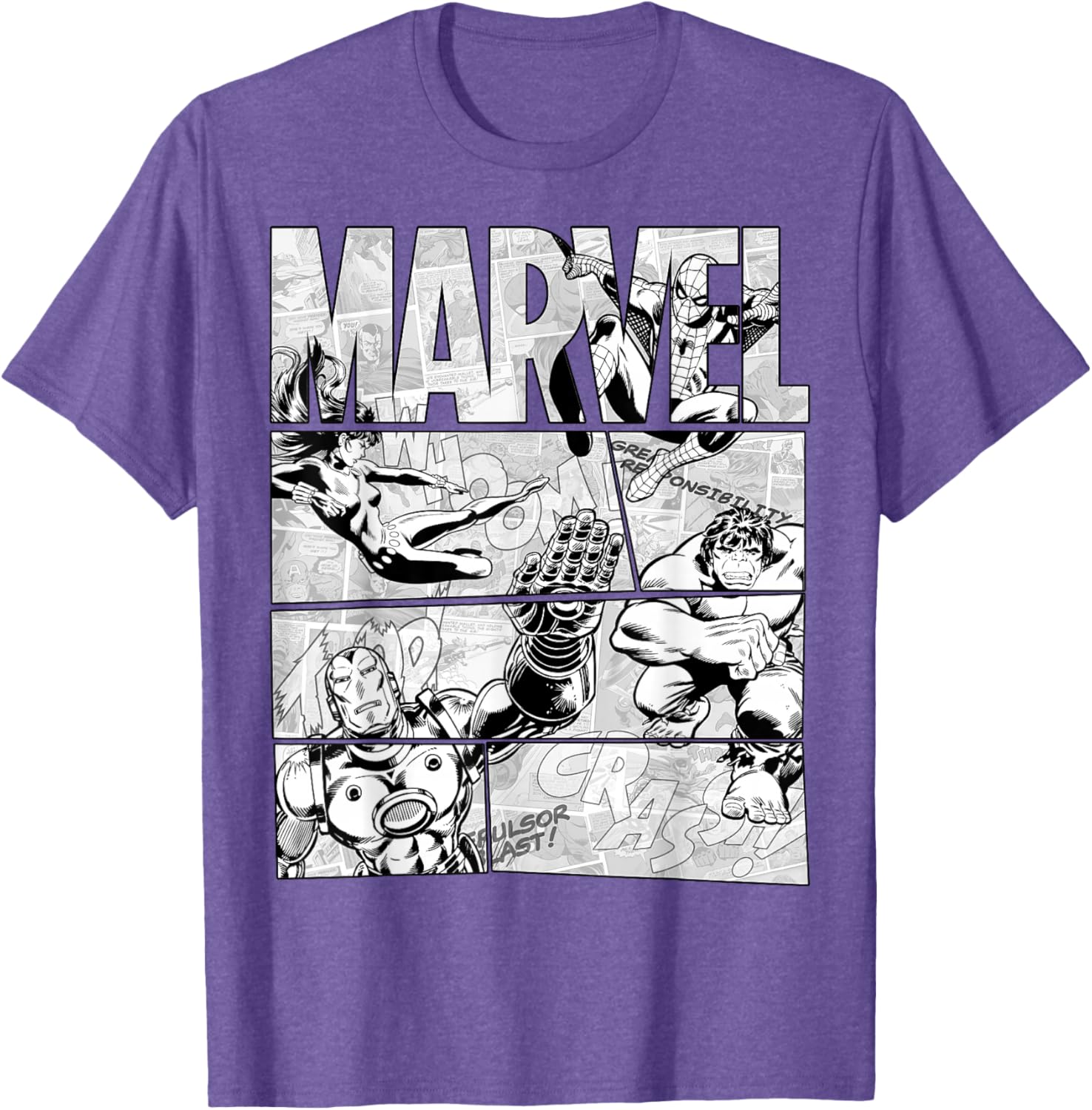 Marvel Avengers Retro Black and White Comic Graphic T-Shirt for Fans - 8