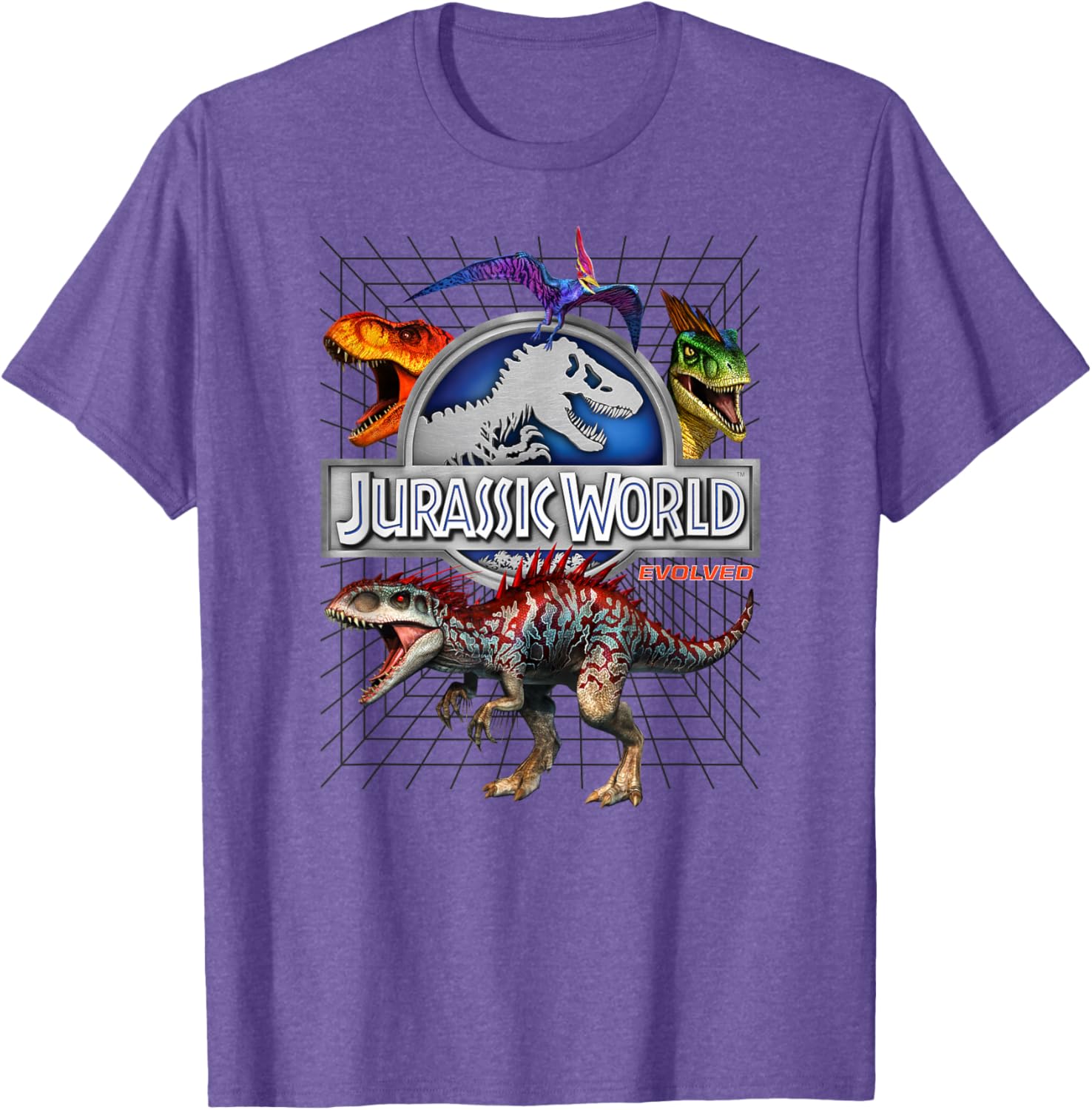 Jurassic World Evolved T-Rex Dino Grid T-Shirt for Kids and Adults - 1