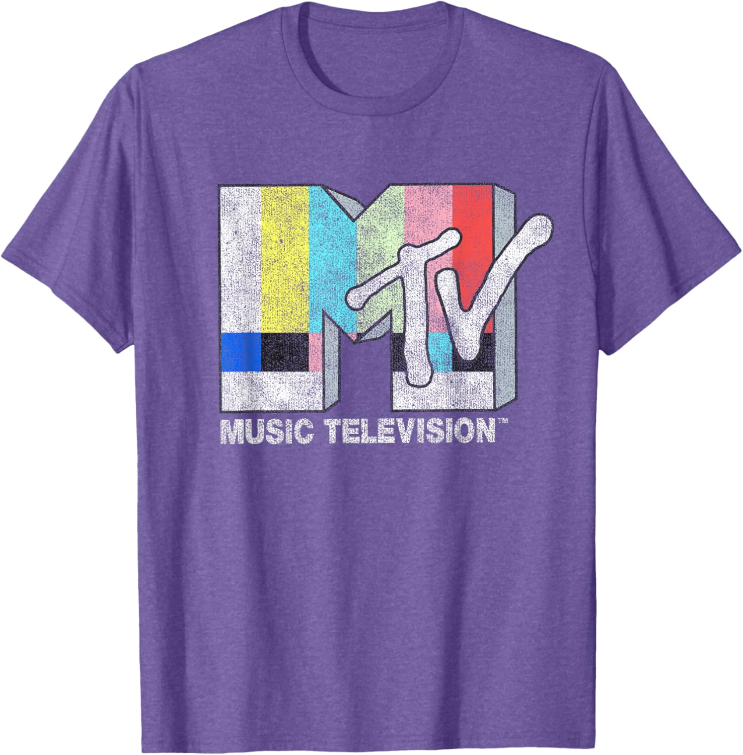 MTV Classic Fit Black T-Shirt with Vintage TV Signal Logo for Adults - 10
