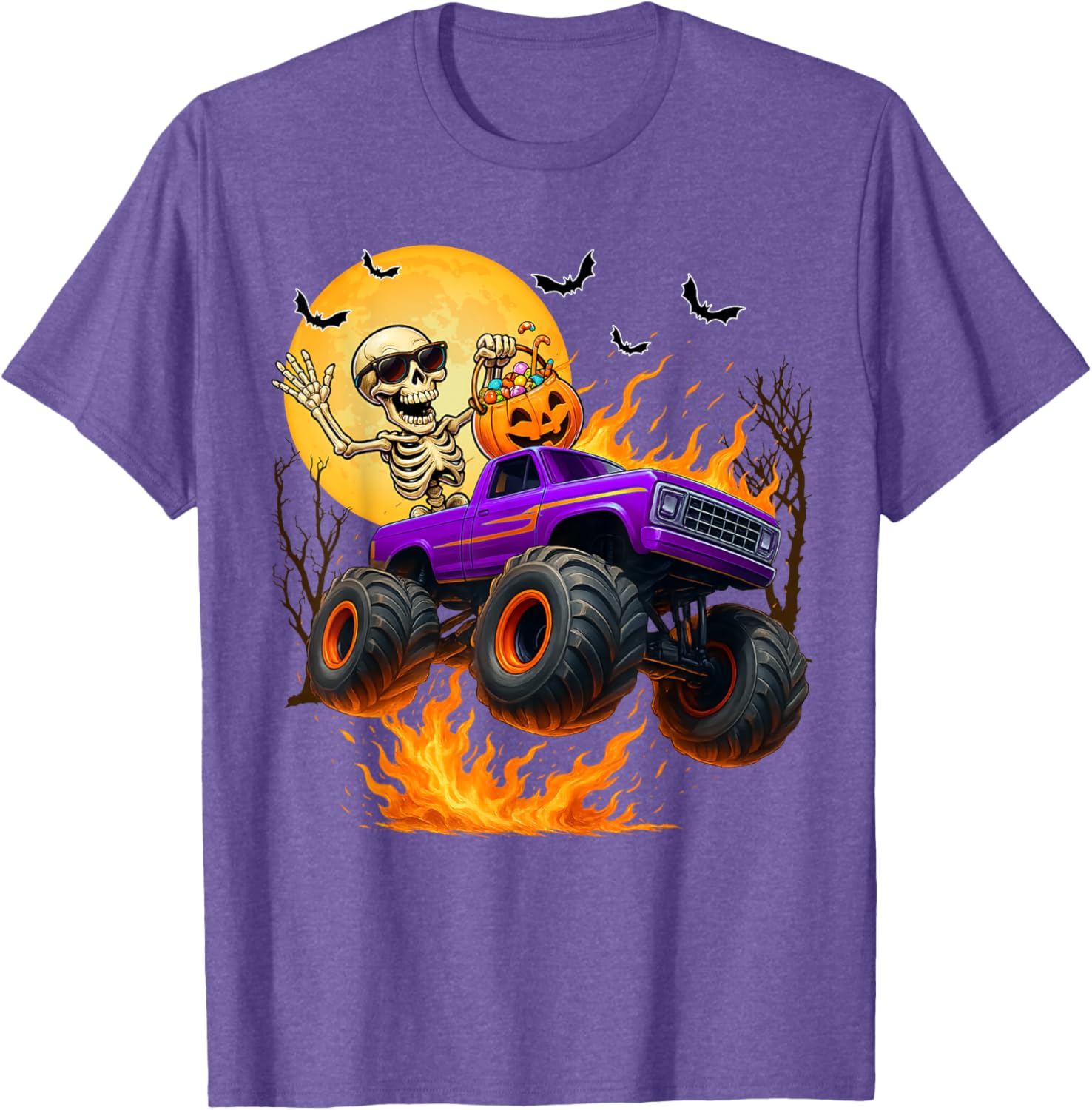 Spooky Skeleton Monster Truck Halloween T-Shirt for Boys Fun Outfit - 10