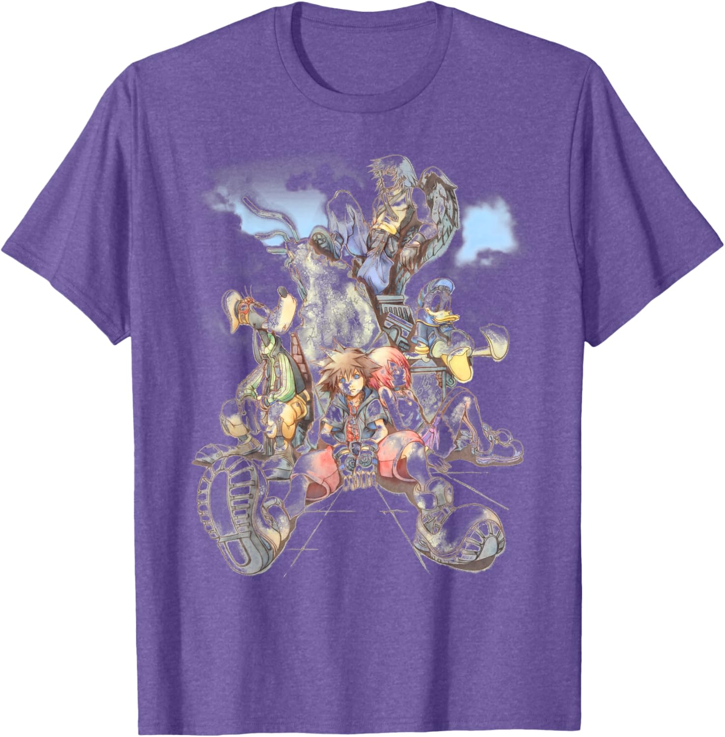 Disney Kingdom Hearts Group Shot Deep Dive Sketch T-Shirt for Fans - 1