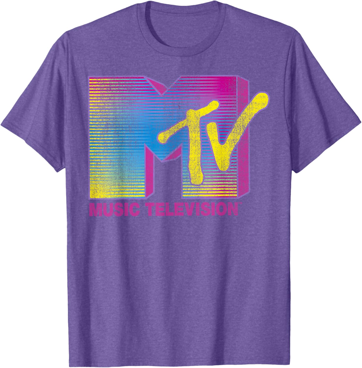 MTV Distressed Fluorescent Logo Crew Neck T-Shirt for Adults in Black - 5