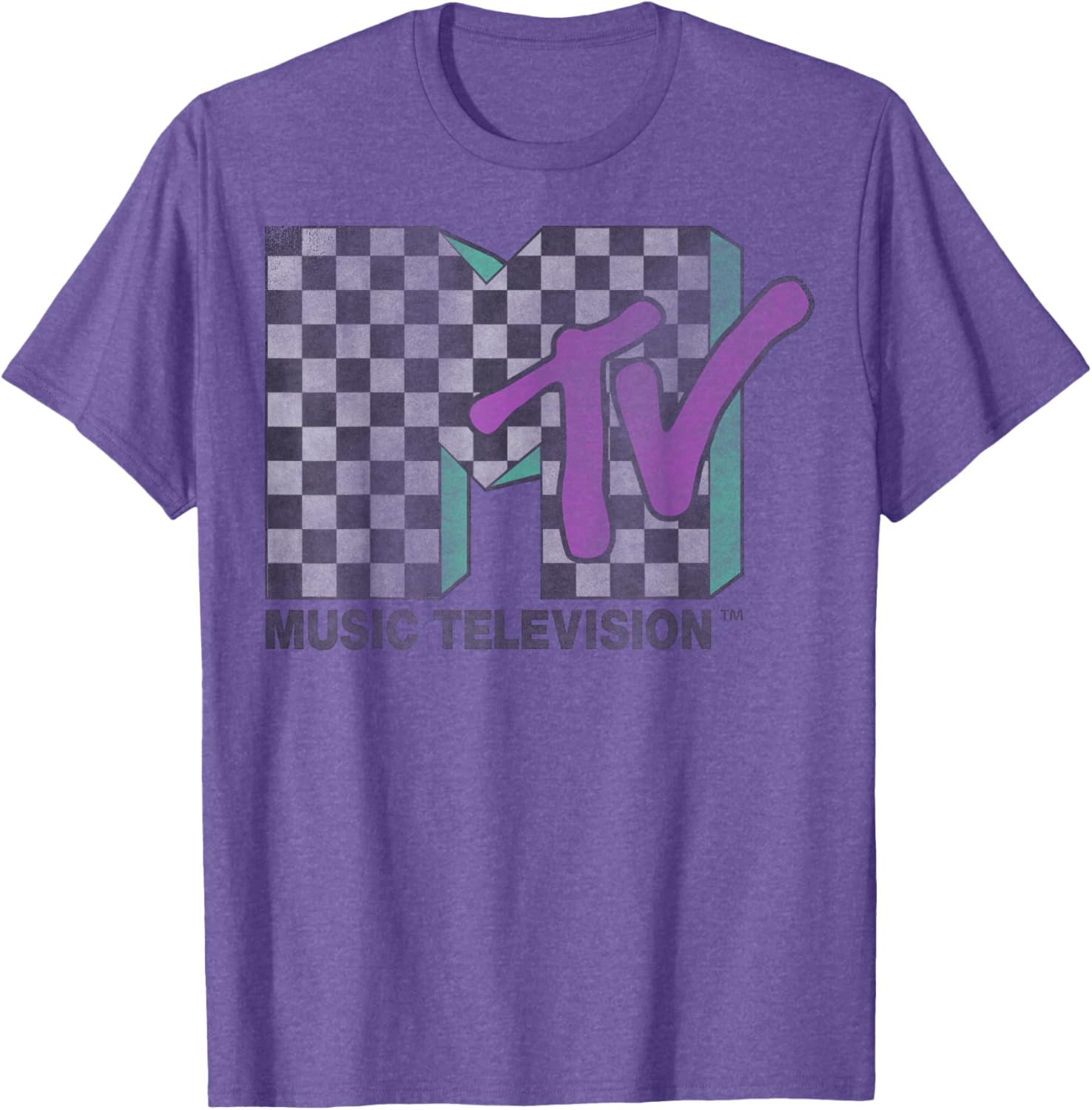Retro MTV Checkered Distressed Logo Short Sleeve T-Shirt for Trendy Style - 5