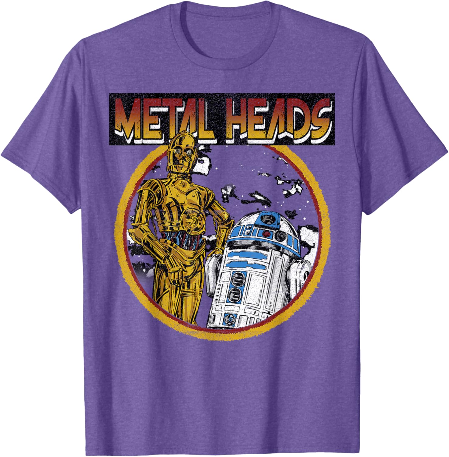 Star Wars R2-D2 C-3PO Metal Heads Circle Portrait T-Shirt for Fans - 2