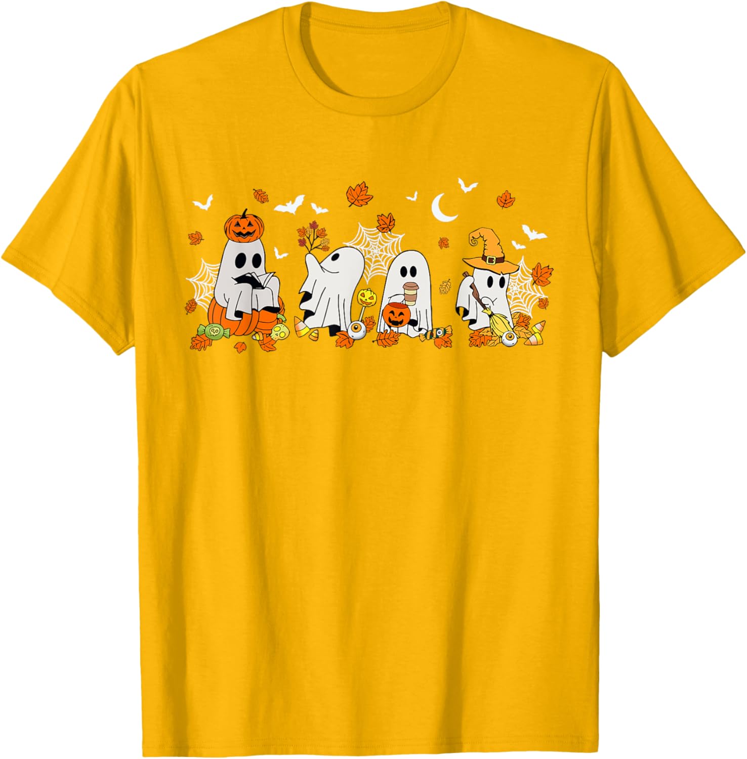 Cute Ghost Drinking Coffee Halloween Fall Book Reading T-Shirt for All - 22