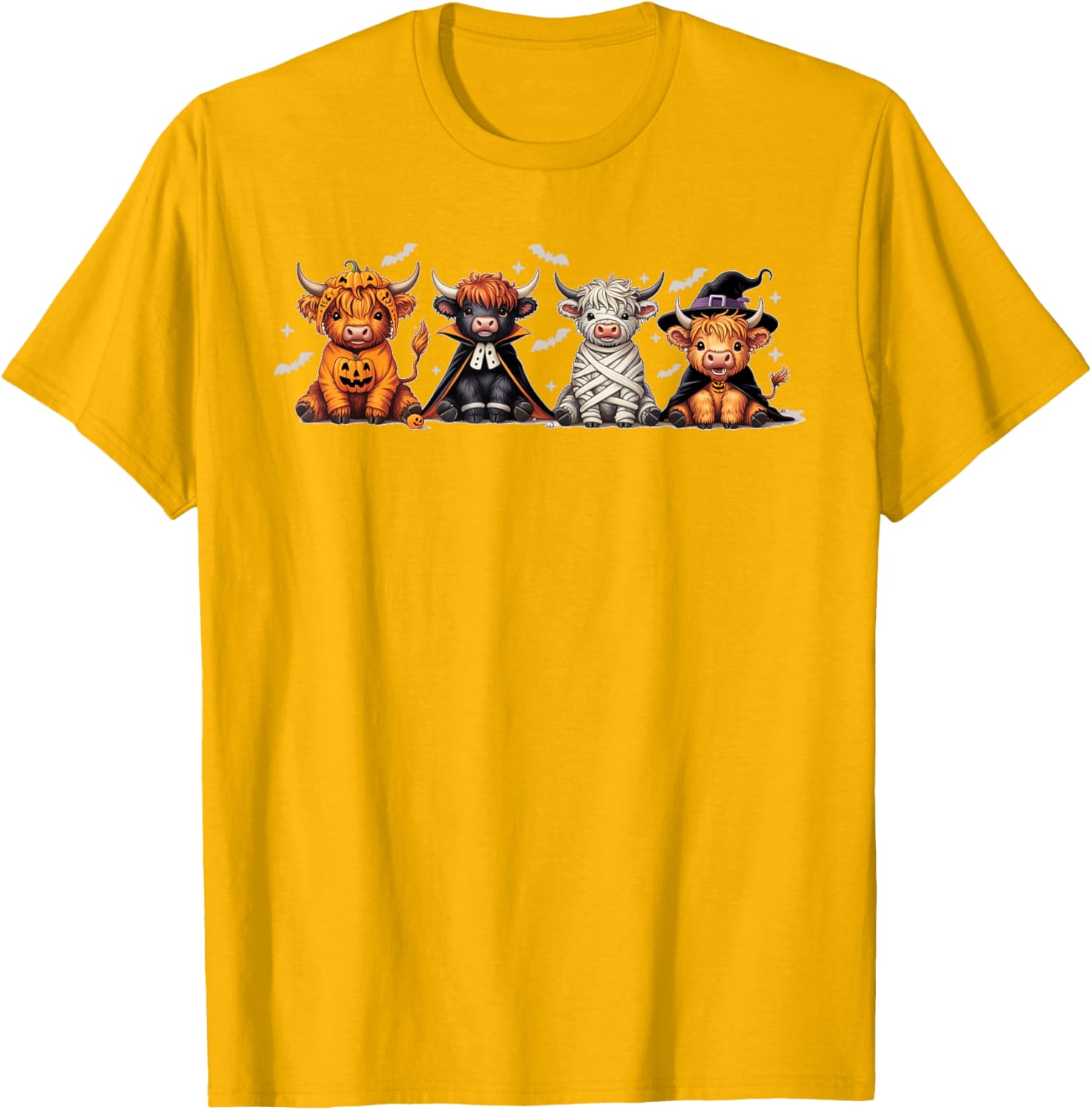 Spooky Halloween Highland Cow Cross Stitch T-Shirt for Festive Fun - 12