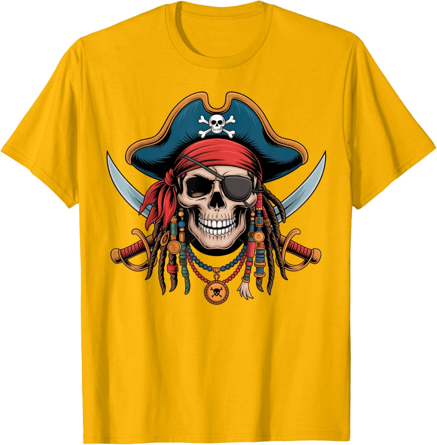 Pirate Skull and Crossbones Skeleton Halloween T-Shirt for Men and Boys - 25