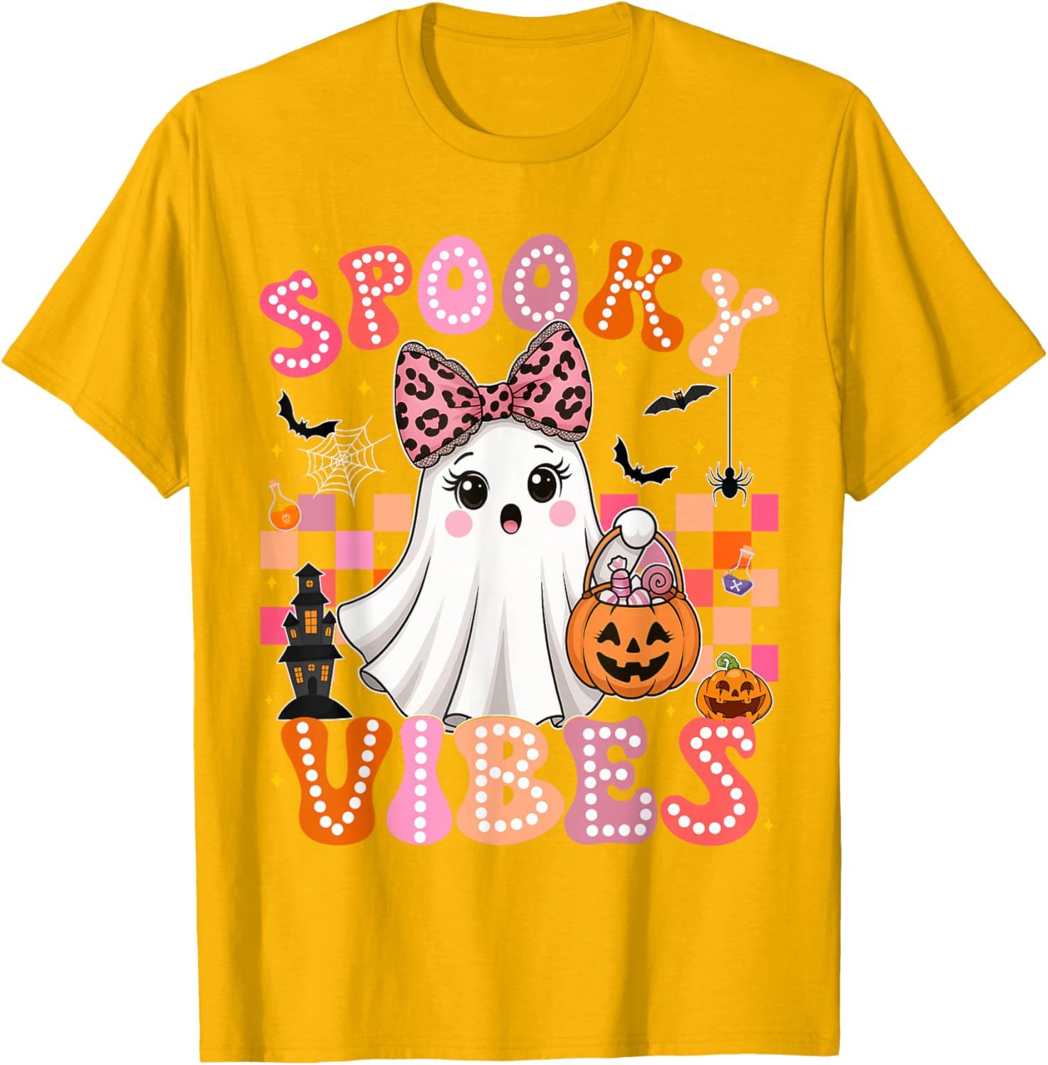 Groovy Spooky Vibes Cute Ghost Halloween T-Shirt for Girls - 15