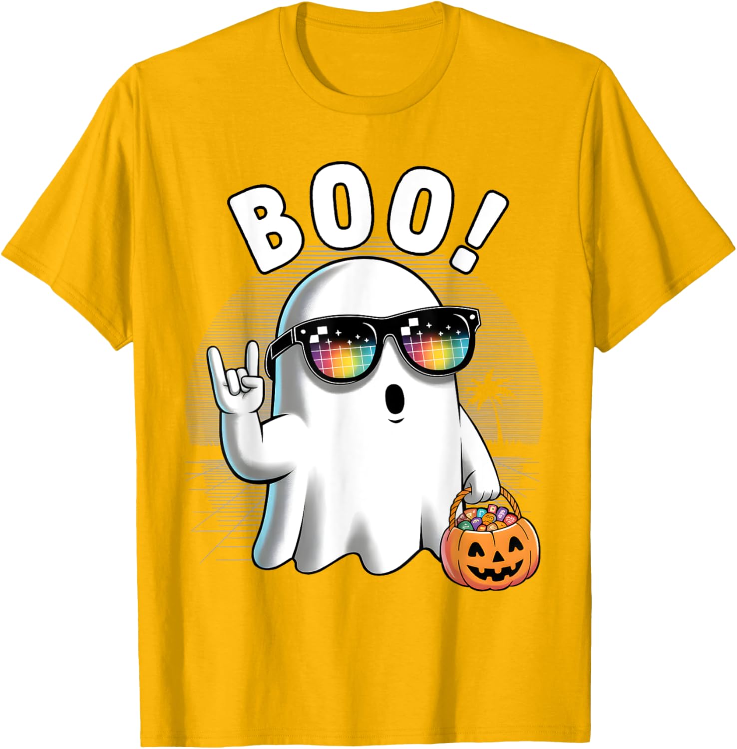 Rock Ghost Retro Halloween Pumpkin T-Shirt for Fun Spooky Style - 24