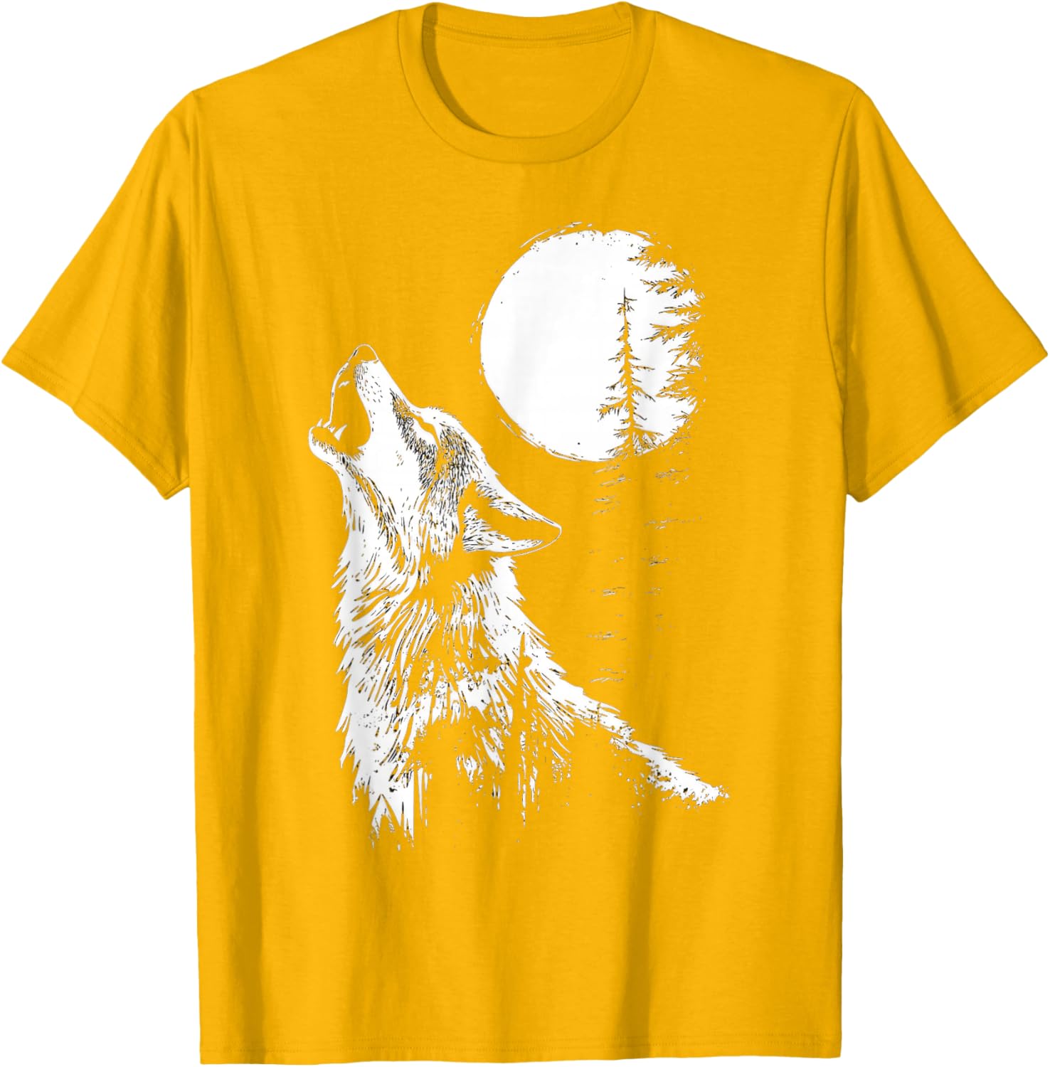 Howling Wolf Graphic Tee Moon Forest Nature Wildlife T-Shirt - 1