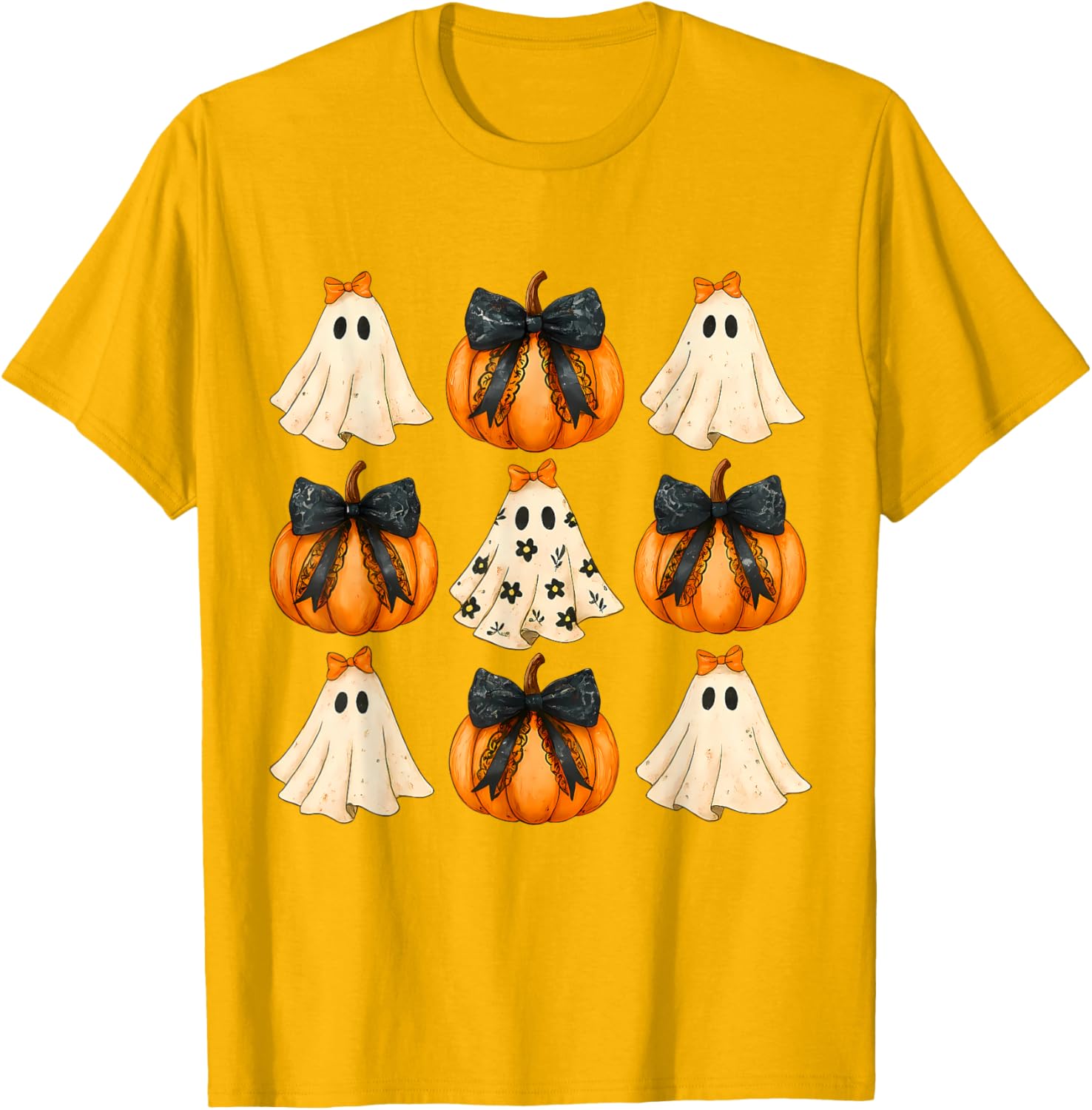 Cute Halloween Bow Pumpkin Ghost T-Shirt for Women and Girls - 13