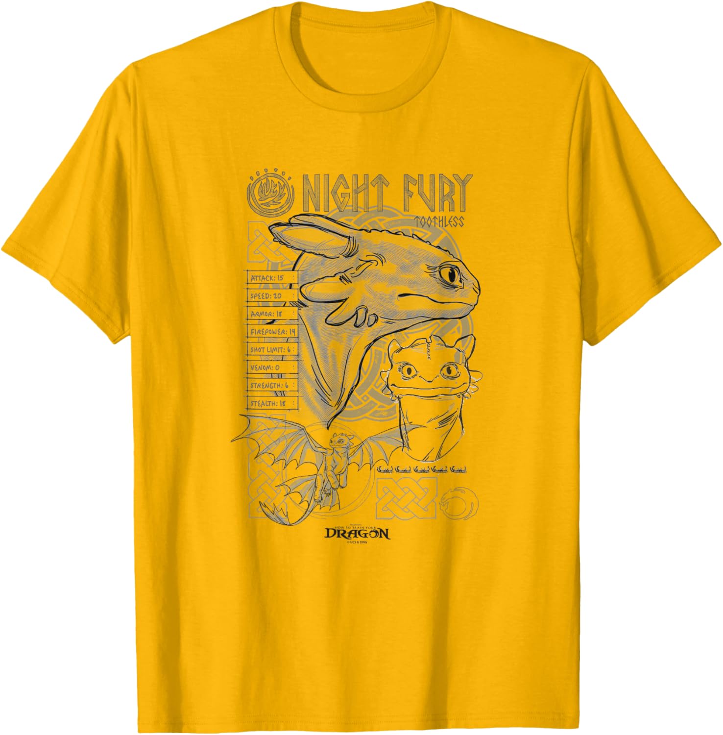 DreamWorks Dragons Toothless Night Fury Sketch T-Shirt for Fans - 21
