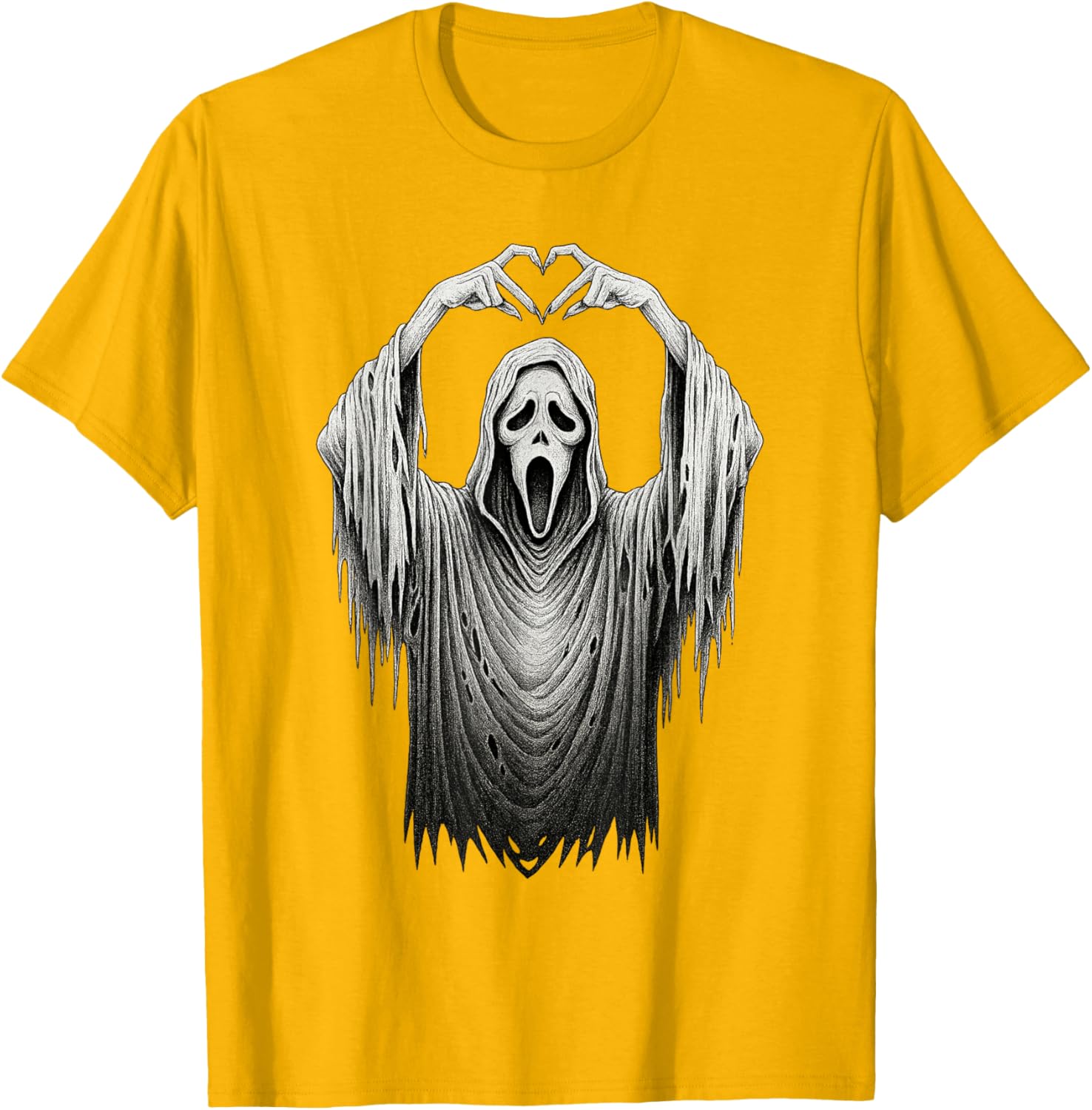 Vintage Ghost Face Heart Sign T-Shirt for Halloween Lovers - 26