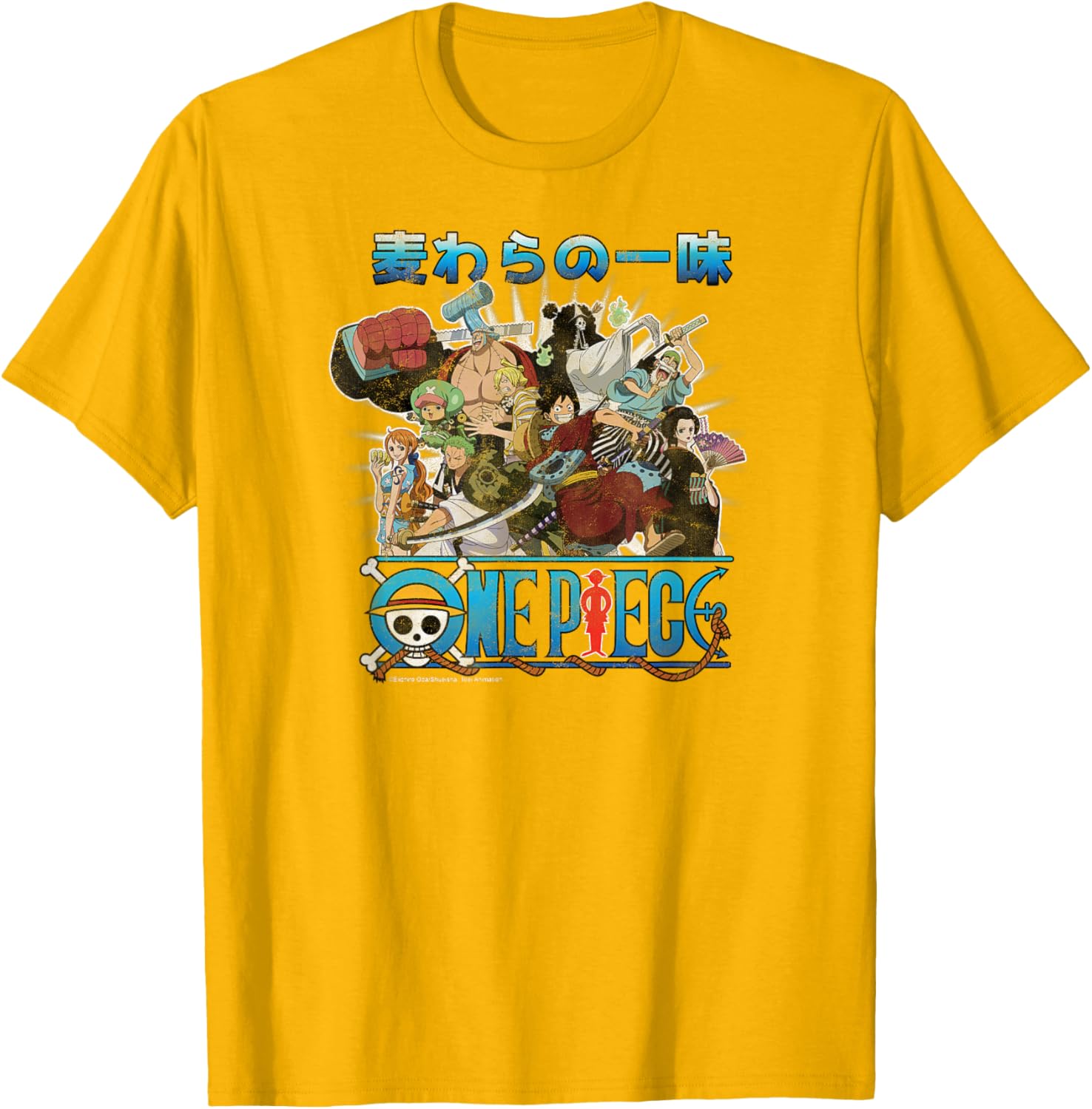 One Piece Retro Straw Hat Crew Cast Collage T-Shirt for Anime Fans - 1
